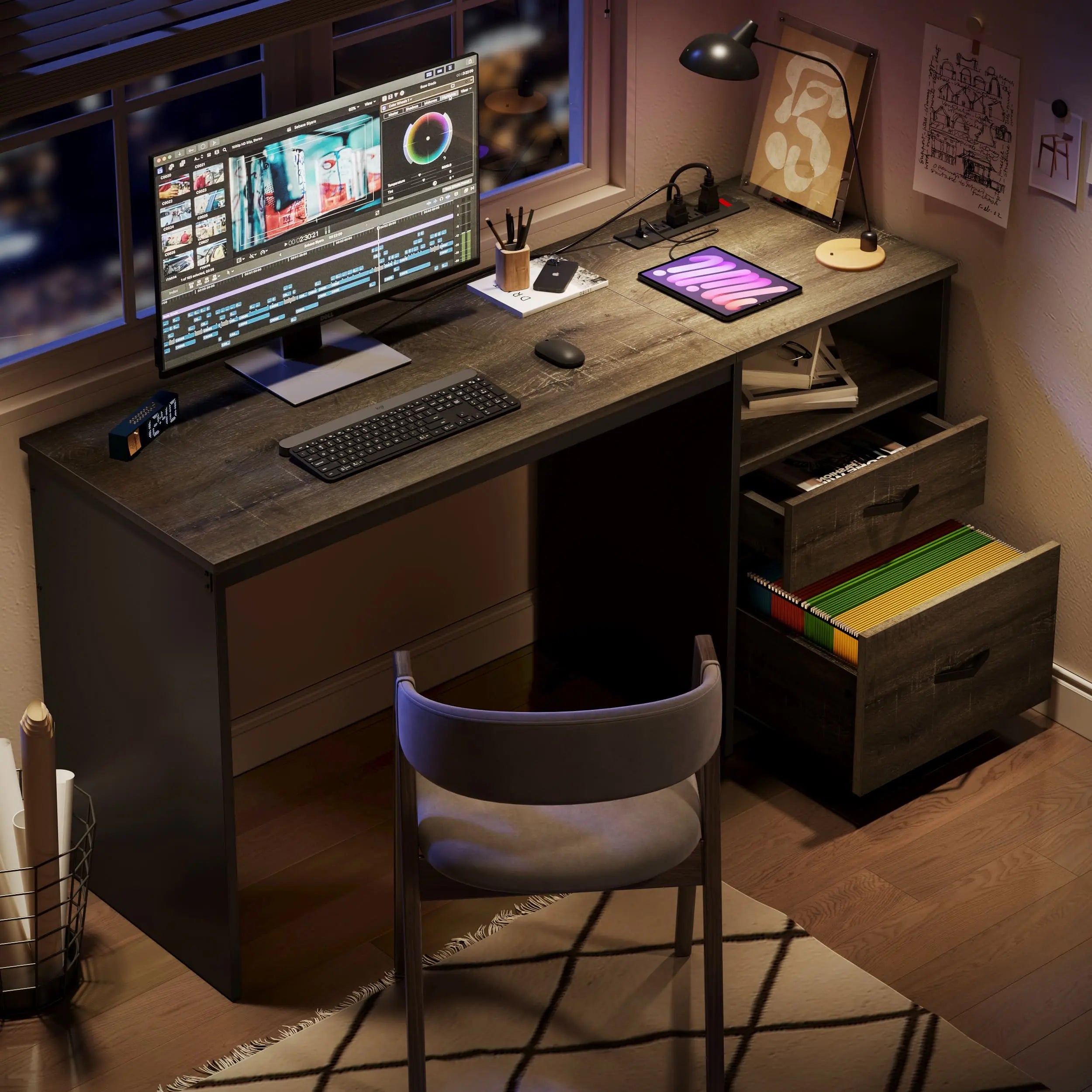 Bestier 60 Inch Home Office Desk with Built-in Power Outlets - Perfect for Remote Work, Gaming & Study Spaces