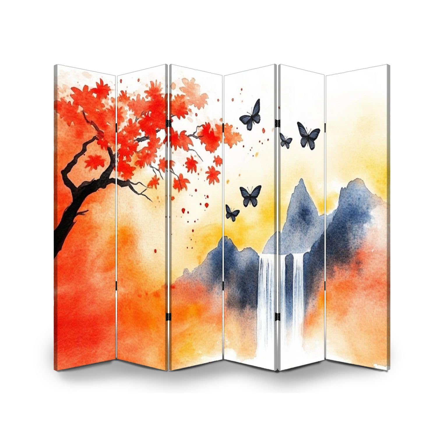 6-Panel Folding Room Divider - Forest Waterfall & Tropical Tree Nature Scenery Canvas Screen | Freestanding Privacy Partition for Bedroom, Office & Living Room | Indoor Space Separator & Decorative Protective Wall