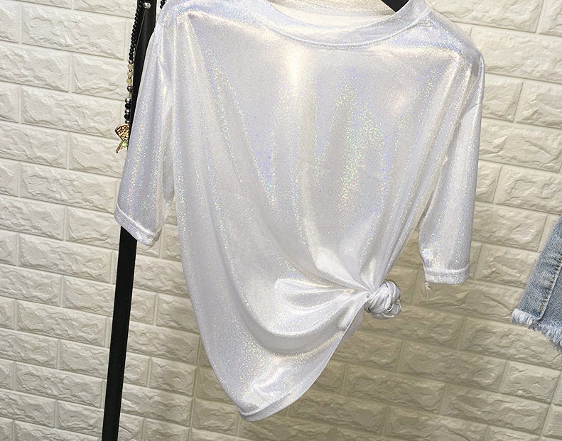 Holographic Sparkling Disco T-Shirt - Barbie Pride Blouse Costume Top for Women - Perfect for Parties, Raves & Pride Celebrations