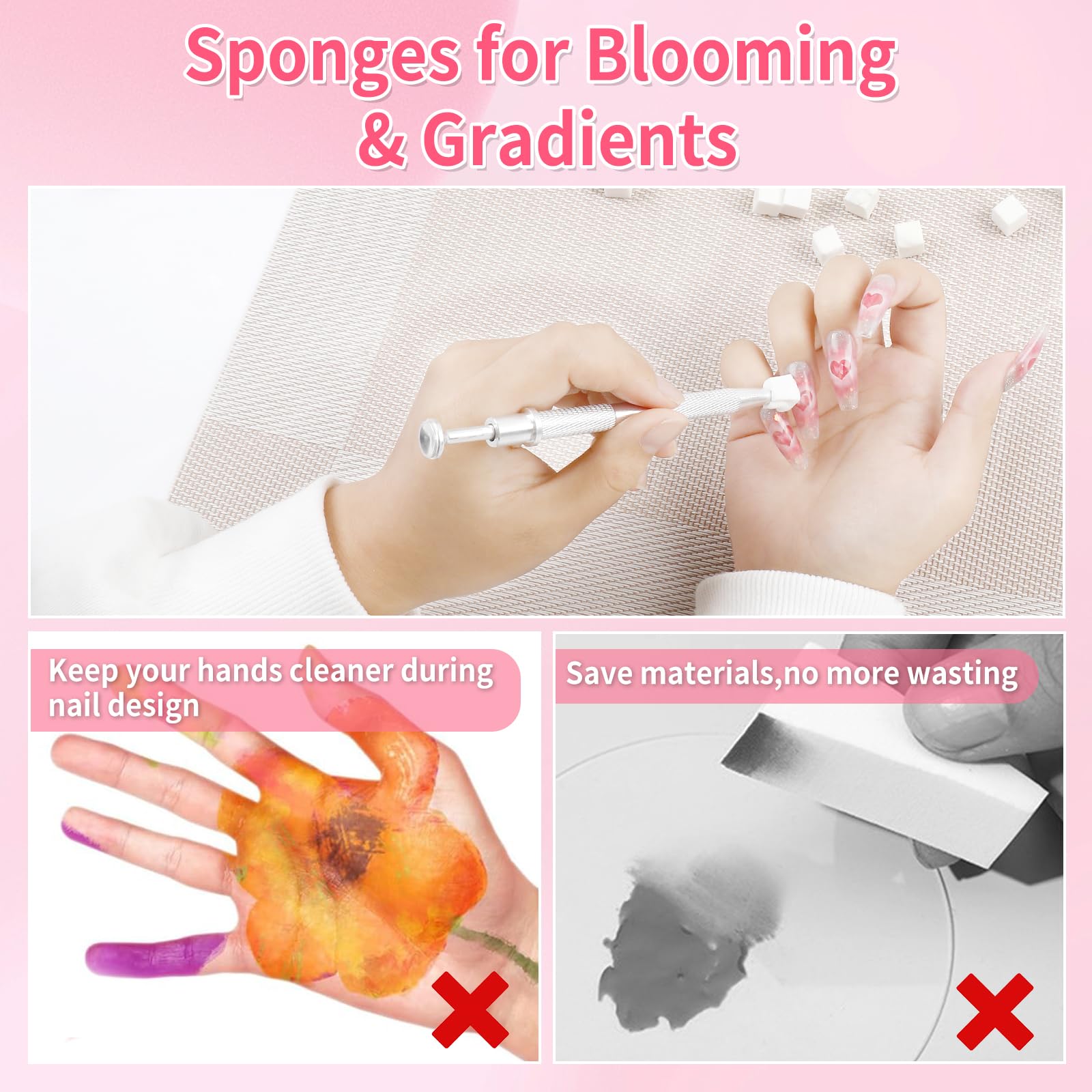 BQAN 100pcs Ombre Nail Sponges with Gripper Pen - 0.39