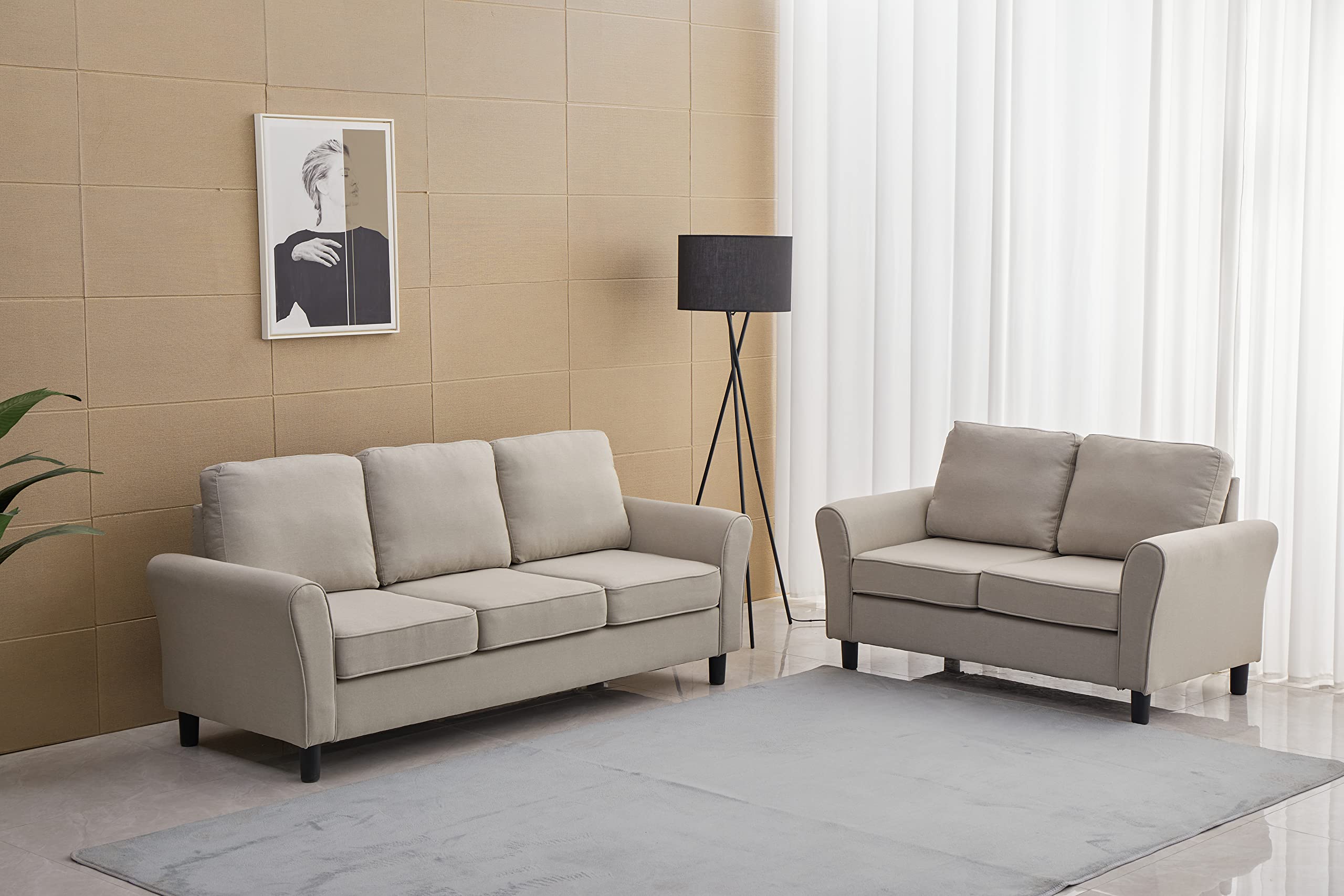 Modern Linen Loveseat Sofa - Comfortable Small Couch for Living Room, Office & Bedroom - Beige Fabric 2-Seater - Perfect for Apartments, Reading Nooks & Cozy Spaces