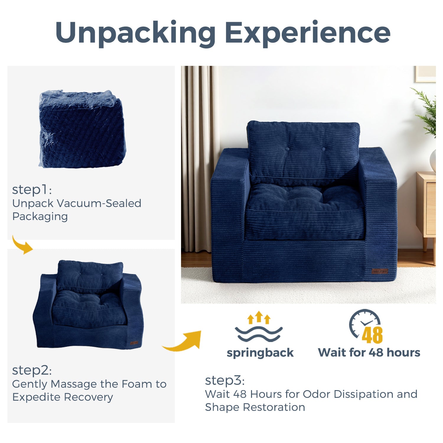 MAXYOYO Large Bean Bag Chair Sofa in A Box - Navy Blue Comfortable Lounger for Bedroom, Living Room & Game Room - Perfect for Relaxing, Reading & Movie Nights