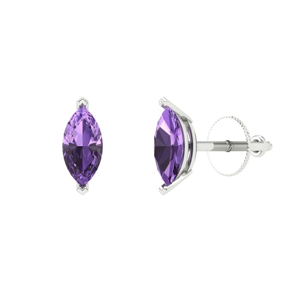 1.0 Carat Marquise Cut Genuine Simulated Alexandrite Stud Earrings in 14k White Gold – Perfect for Weddings, Parties & Special Occasions
