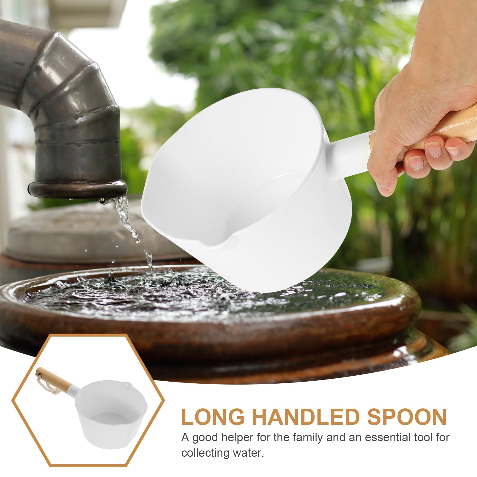 DOITOOL Long Handle Plastic Water Ladle - Kitchen & Bathroom Scoop with String for Hair Washing, Cooking, and Bathing | Perfect for Shampooing, Soup Serving, and Water Transfer