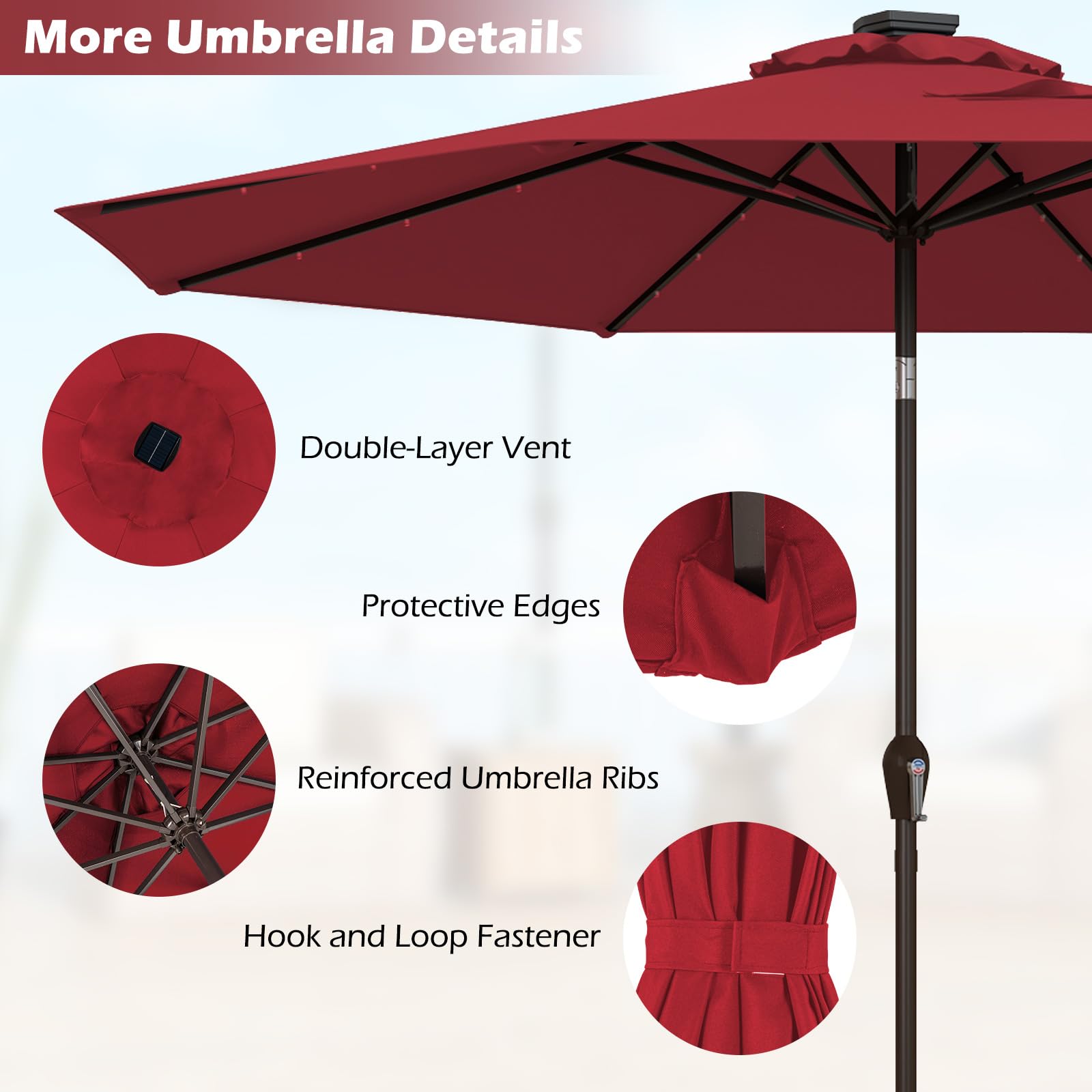 Giantex 9ft/10ft Solar LED Patio Umbrella with Crank & Tilt System - Outdoor Market Umbrella for Backyard, Deck, Pool & Beach - Perfect for Dining, Lounging & Outdoor Entertaining