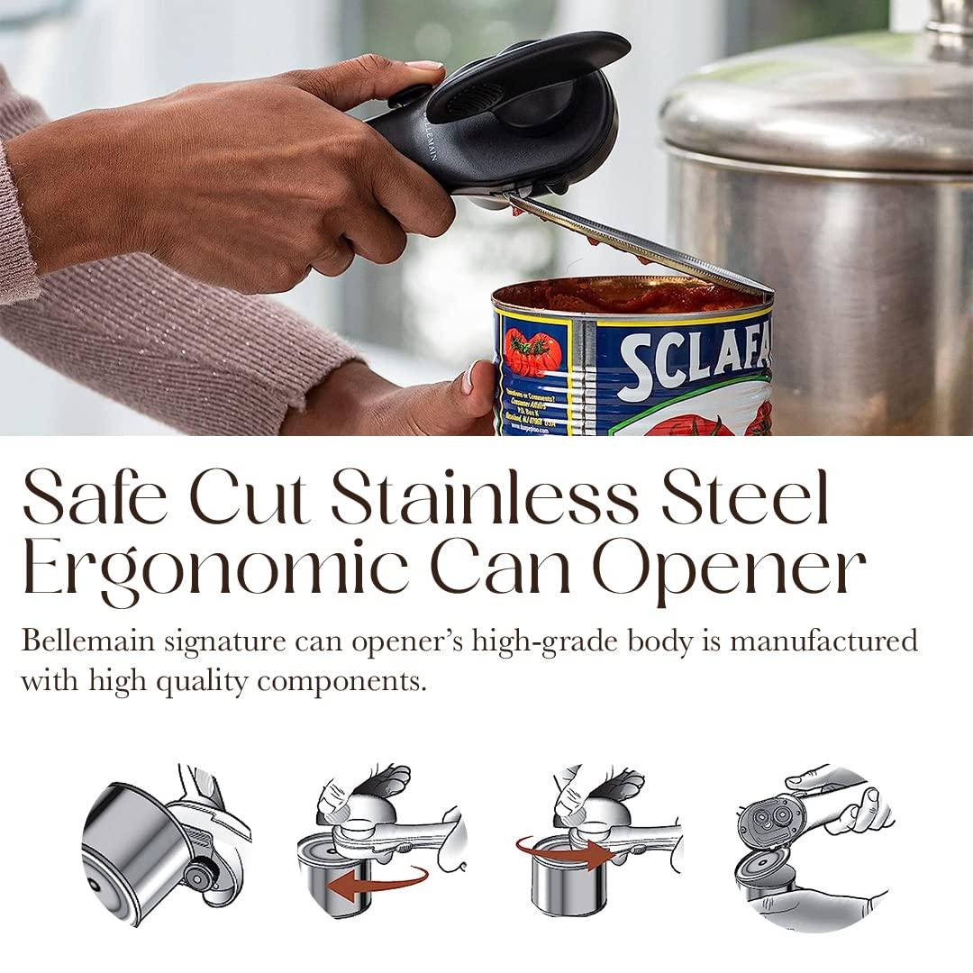 Bellemain Heavy Duty Stainless Steel Manual Can Opener - Ergonomic Handheld Kitchen Tool for Seniors with Smooth Edge & Safe Cutting - Perfect for Camping, Emergency Kits & Elderly Home Use