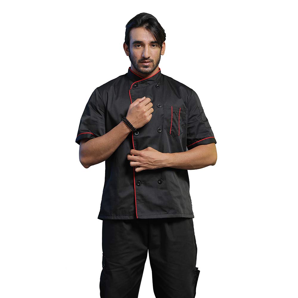 TopTie Custom Chef Coat - Short Sleeve Chef Jacket with Heat Transfer & Embroidery - Personalized Kitchen Uniform for Professional Chefs & Culinary Students - Perfect for Restaurants, Catering & Cooking Classes