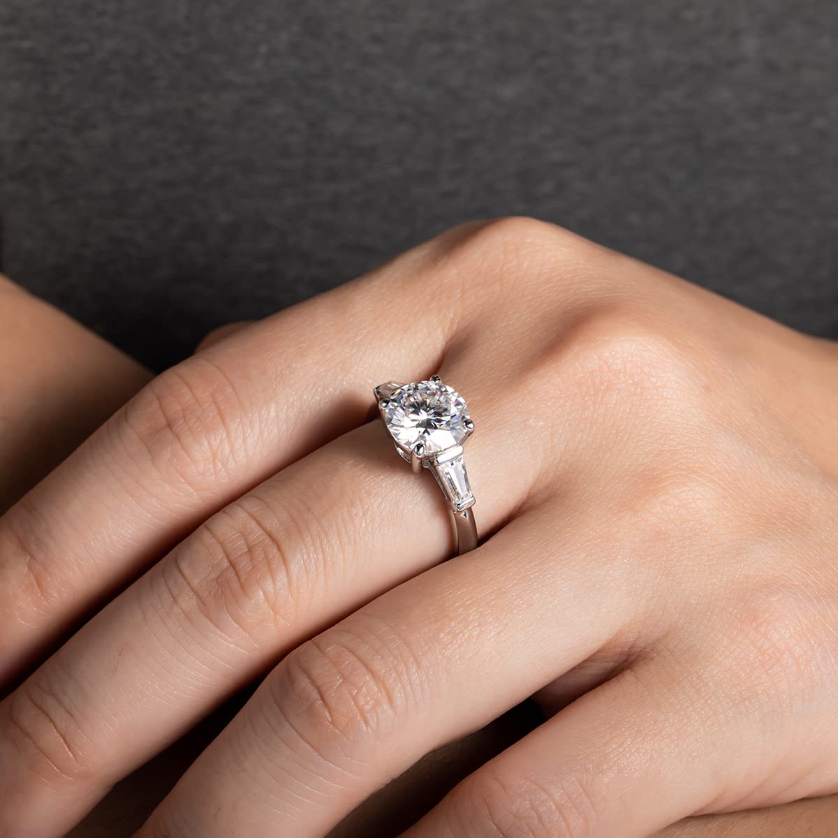 AnuClub 3 Stone Moissanite Engagement Ring - D Color VVS1 Round Cut 925 Sterling Silver Wedding Band for Women | Perfect for Proposals, Anniversaries & Special Occasions
