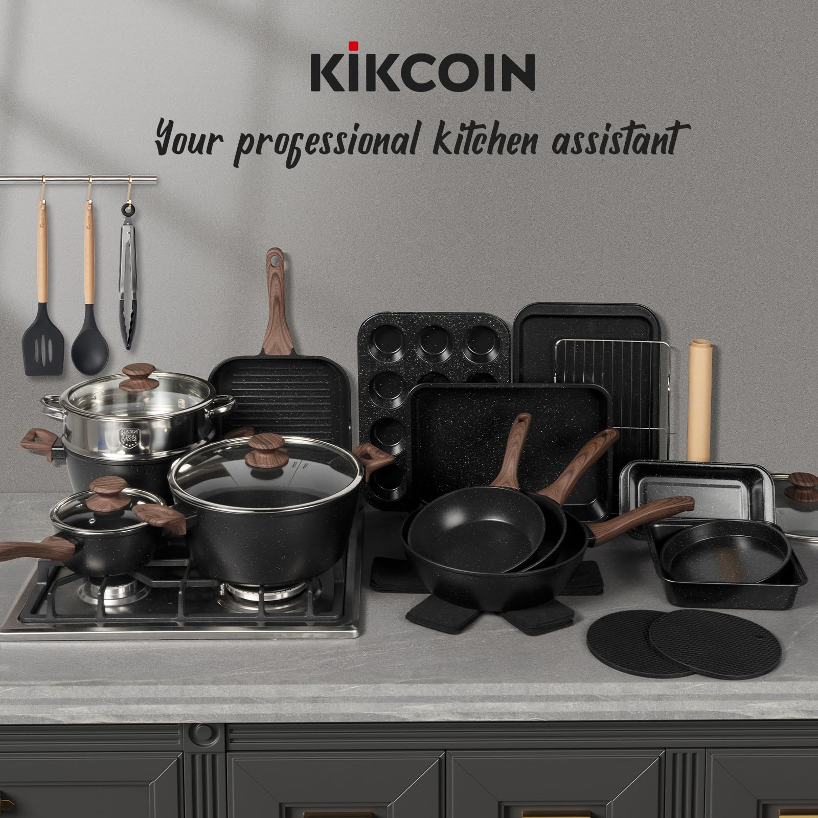 Premium 31-Piece Nonstick Kitchen Cookware Set - Pots, Pans & Bakeware with Frying Pans, Saucepan, Grill Pan & Utensils - Perfect for Home Cooking, Baking & Family Meals