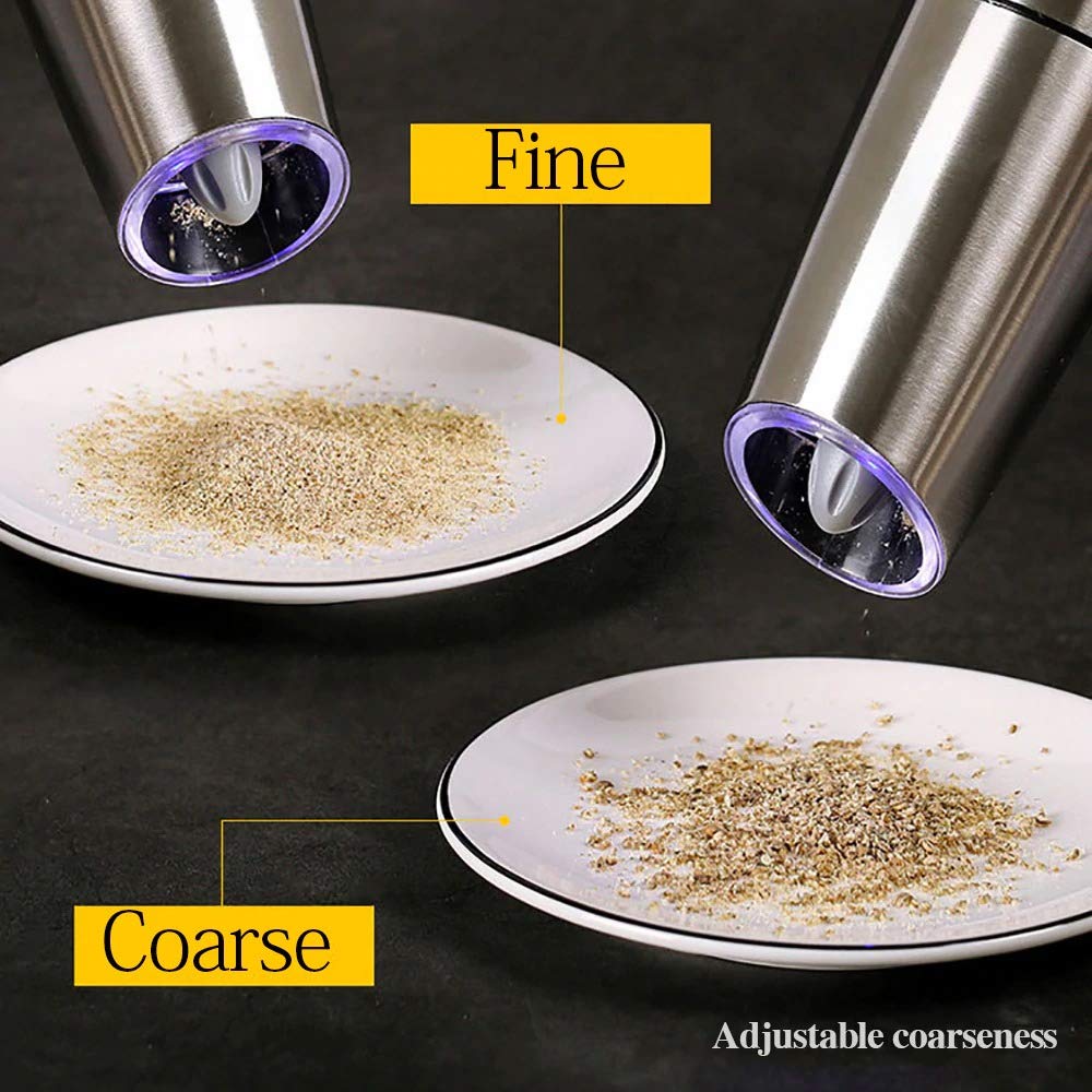 Premium Gravity Electric Salt and Pepper Grinder Set - Automatic One-Hand Operation, Adjustable Coarseness for Himalayan Salt & Fresh Peppercorns - Perfect for Kitchen, Dining Table & Outdoor BBQ