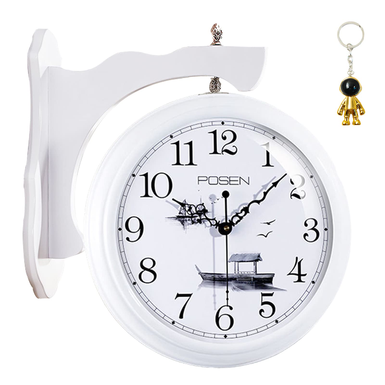 360° Rotating White Double-Sided Wooden Wall Clock - Battery Operated Indoor/Outdoor Clock for Living Room, Bar, Office & Home Decor | Perfect for Farmhouse, Modern & Vintage Style Spaces