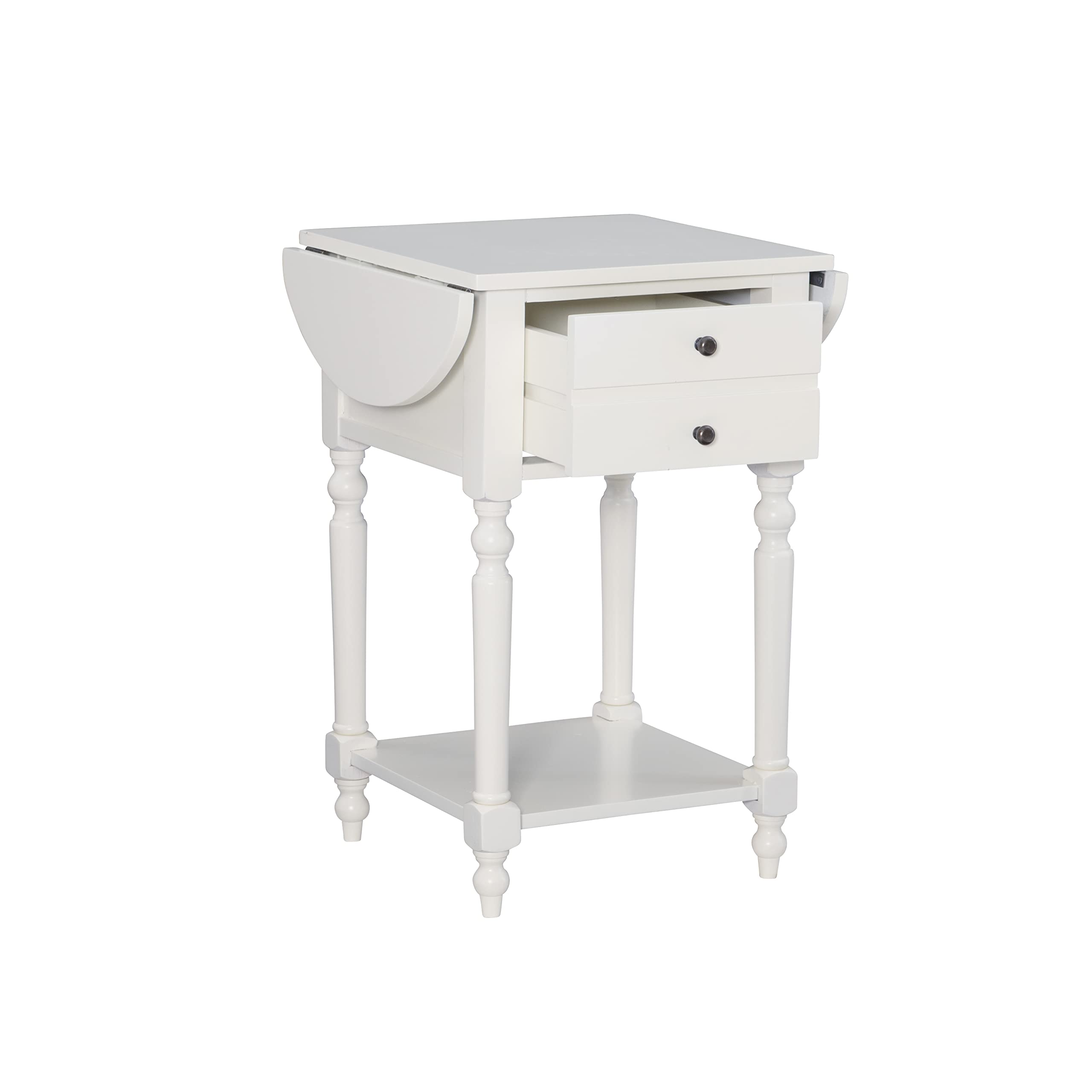 Powell Furniture Shiloh Drop Leaf Accent Table - Antique White Small Side Table for Living Room, Bedroom & Entryway | Compact Space-Saving Design