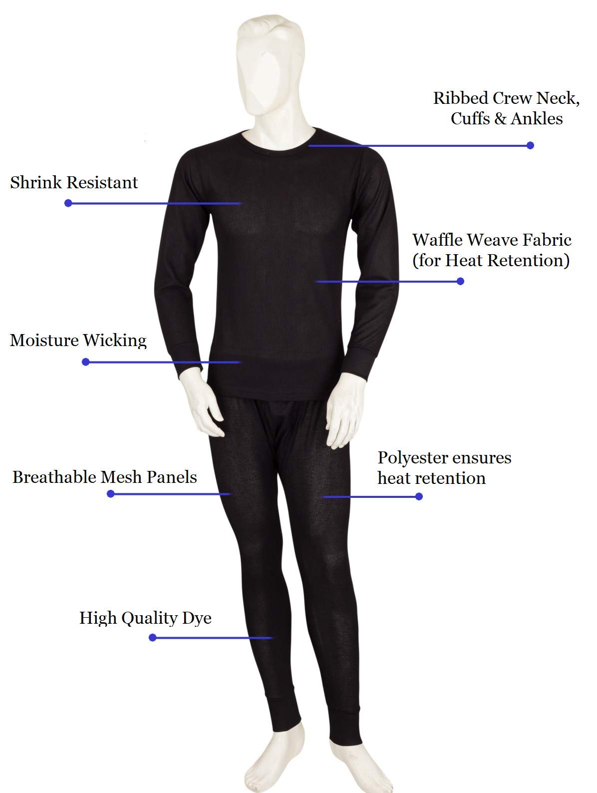 Men's Thermal Underwear Set - Original Waffle Knit - 135 GSM - Warm Base Layer for Winter Sports & Outdoor Activities