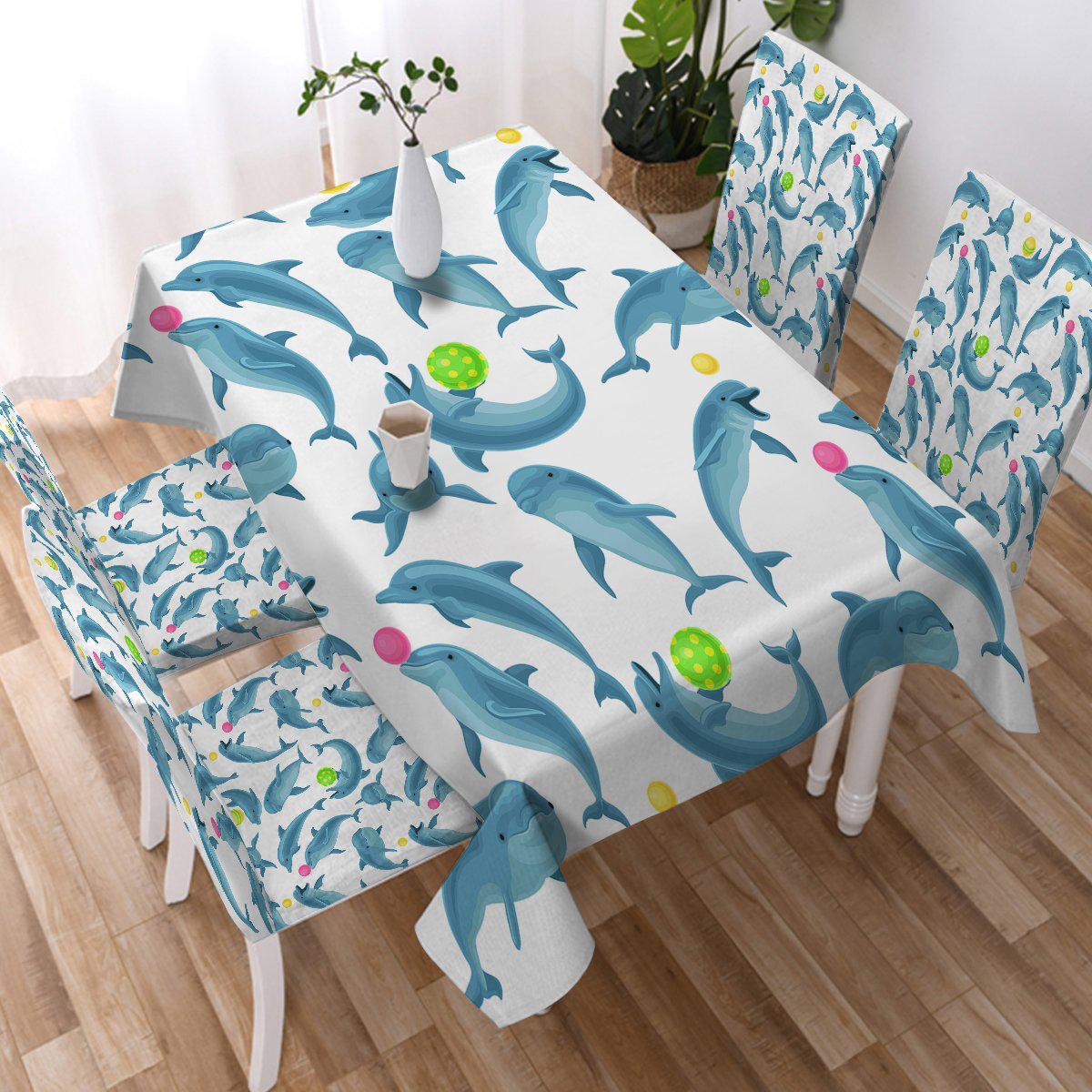 Premium Dolphins Soul Fins Printed Tablecloth - Waterproof & Washable Dining Table Cover for Parties, Picnics, and Home Decor