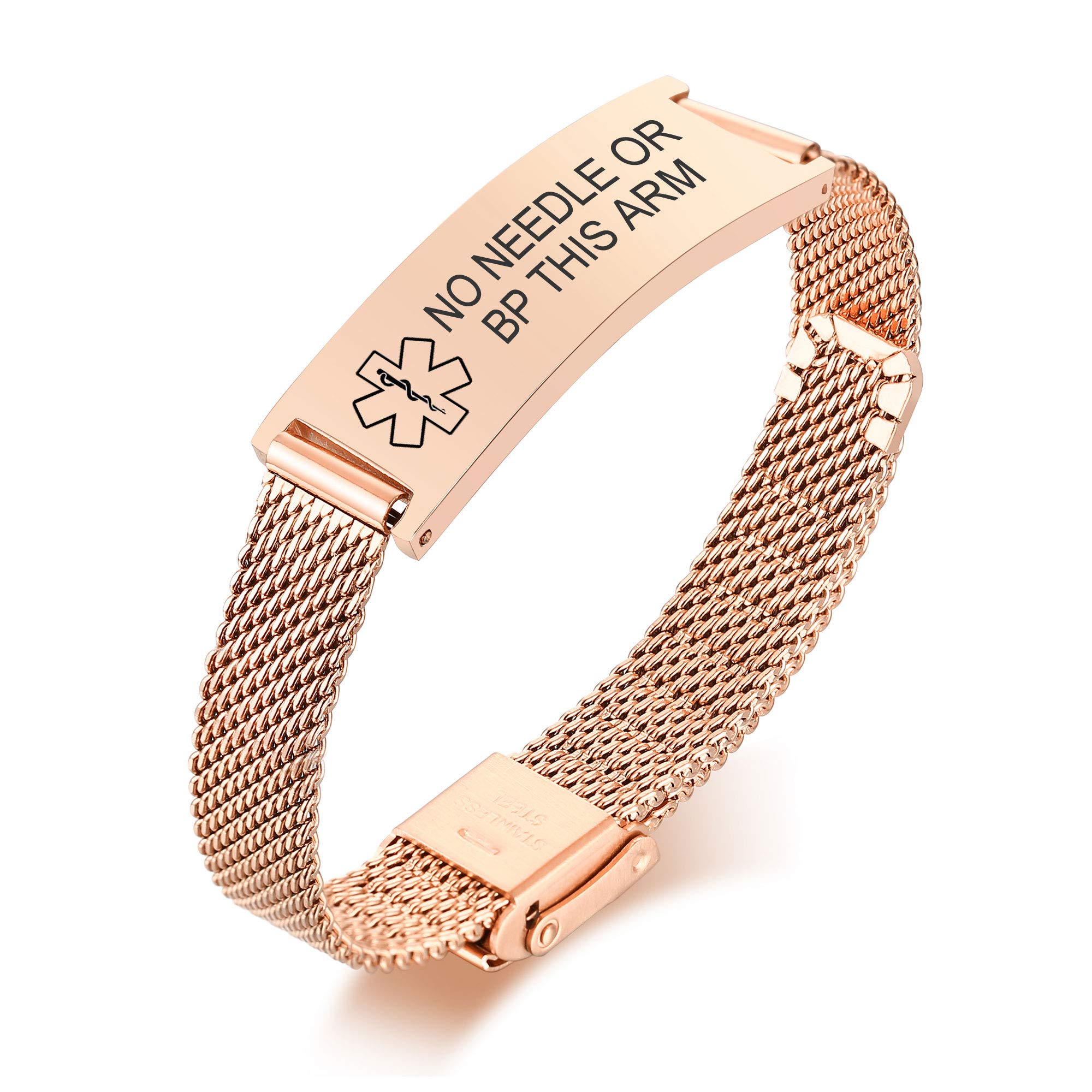 VNOX Adjustable Stainless Steel Medical Alert Bracelet for Men, Women & Kids - Free Engraving Emergency ID Wristband | Perfect for Diabetes, Allergies & Heart Conditions