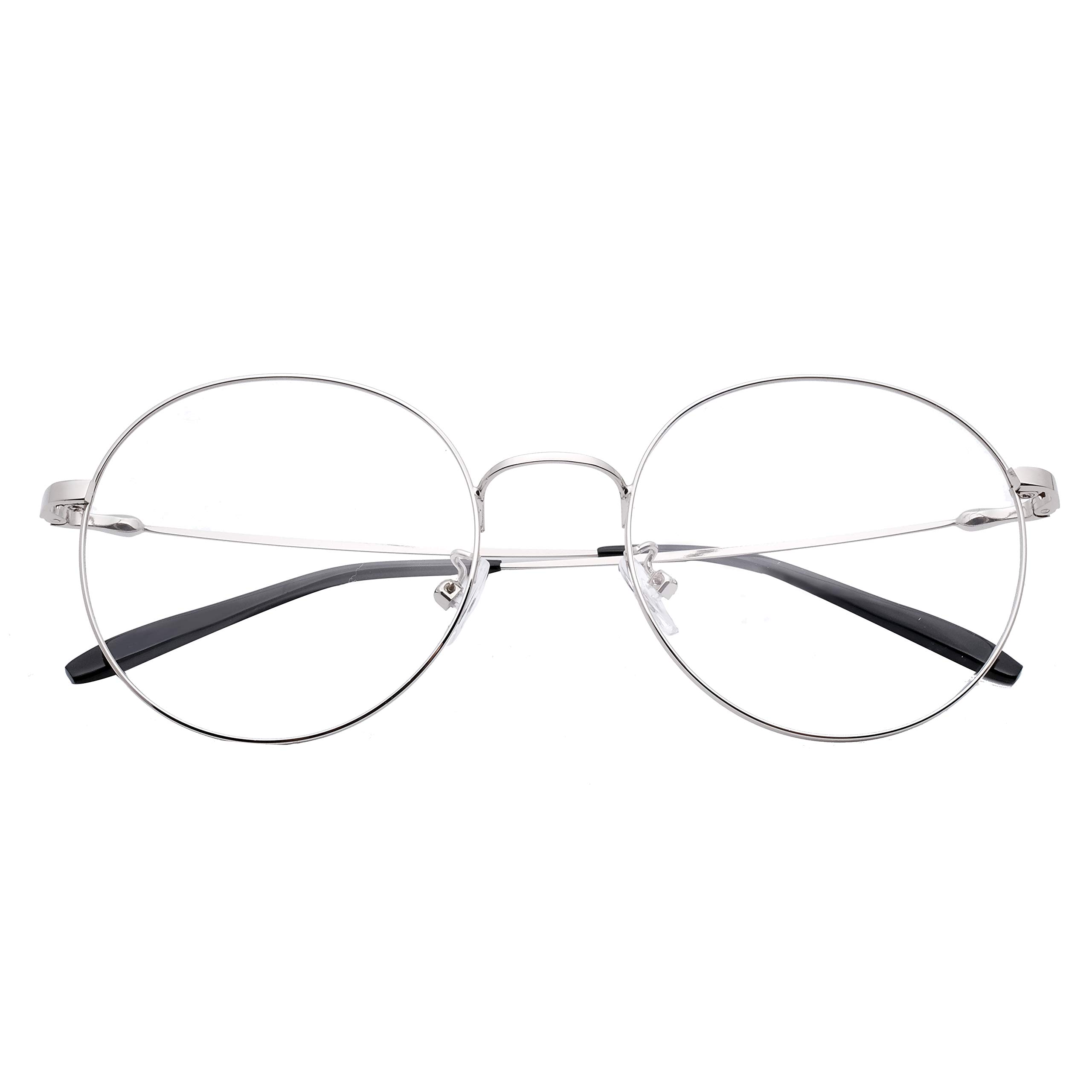 Round Computer Reading Glasses for Men & Women +1.75 Strength, Silver Frame Blue Light Blocking Readers - Perfect for Office Work, Gaming & Digital Screen Use