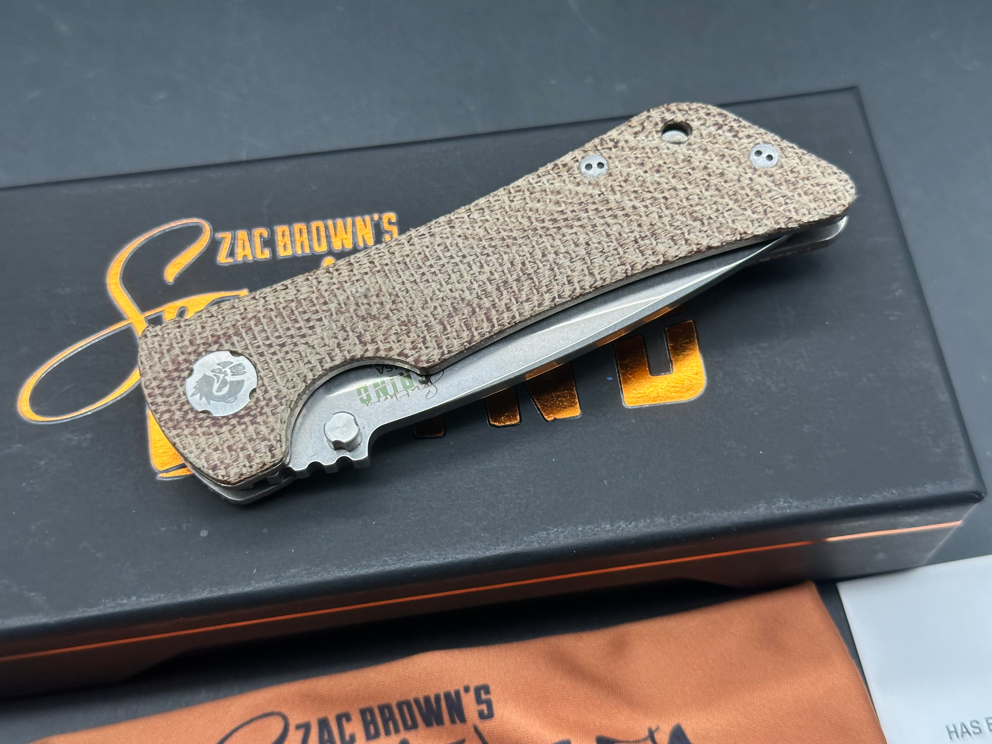 Southern Grind Spider Monkey Folding Knife - Micarta Handle, Brown Stonewash Blade (3.4