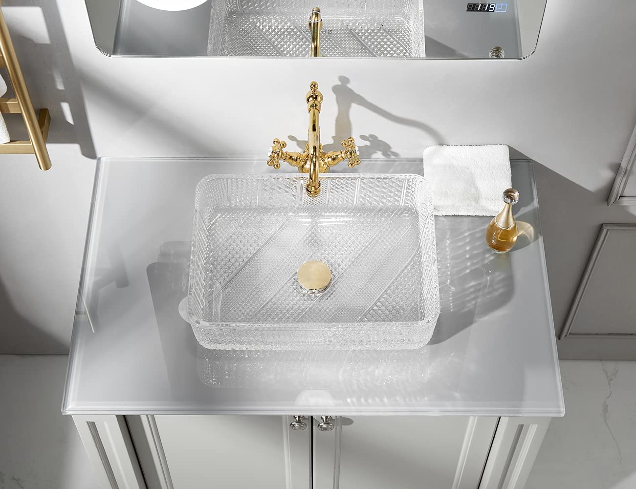 Crystal Glass Vessel Sink - Glossy Bathroom Vanity Basin (445x330mm) for Modern Washrooms