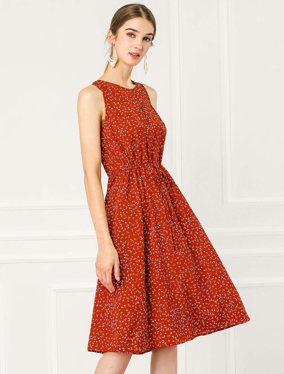 Allegra K Women's Floral Midi Dress - Sleeveless Summer Wedding Guest Dress for Easter, Church, Brunch & Special Occasions