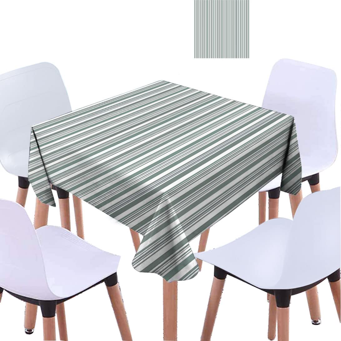 Retro Striped Square Tablecloth 70x70 Inches - Washable Kitchen Dining Table Cover in Pale Sage Green & White - Perfect for Parties, Home Decor, and Everyday Use