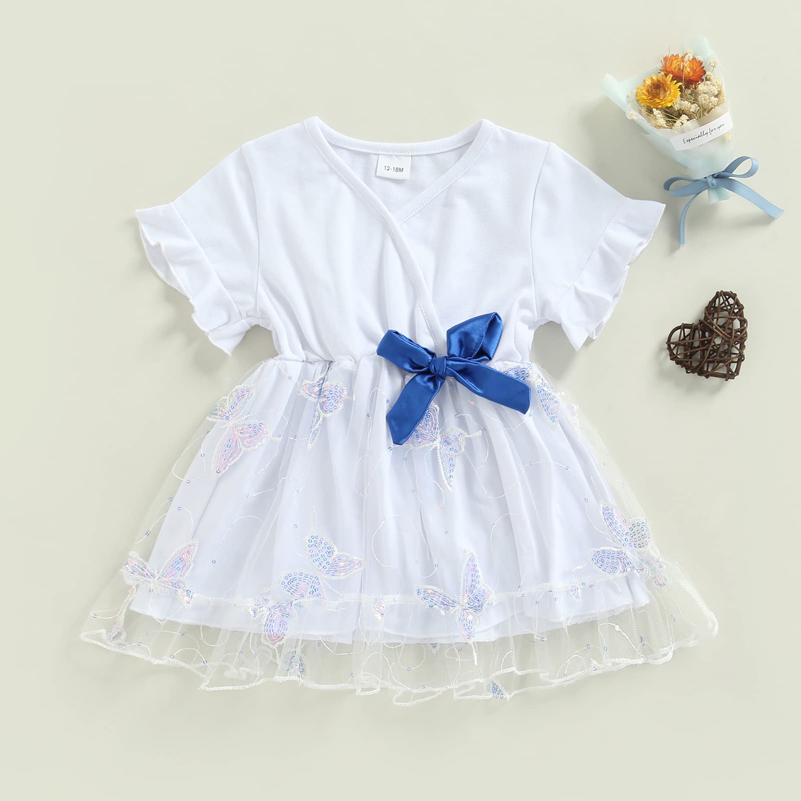 **Baby Girl Birthday Dress - Short Sleeve Lace Tulle Princess Party Gown, Pageant Butterfly Dress for Summer - Perfect for Birthday Parties, Pageants & Special Occasions**