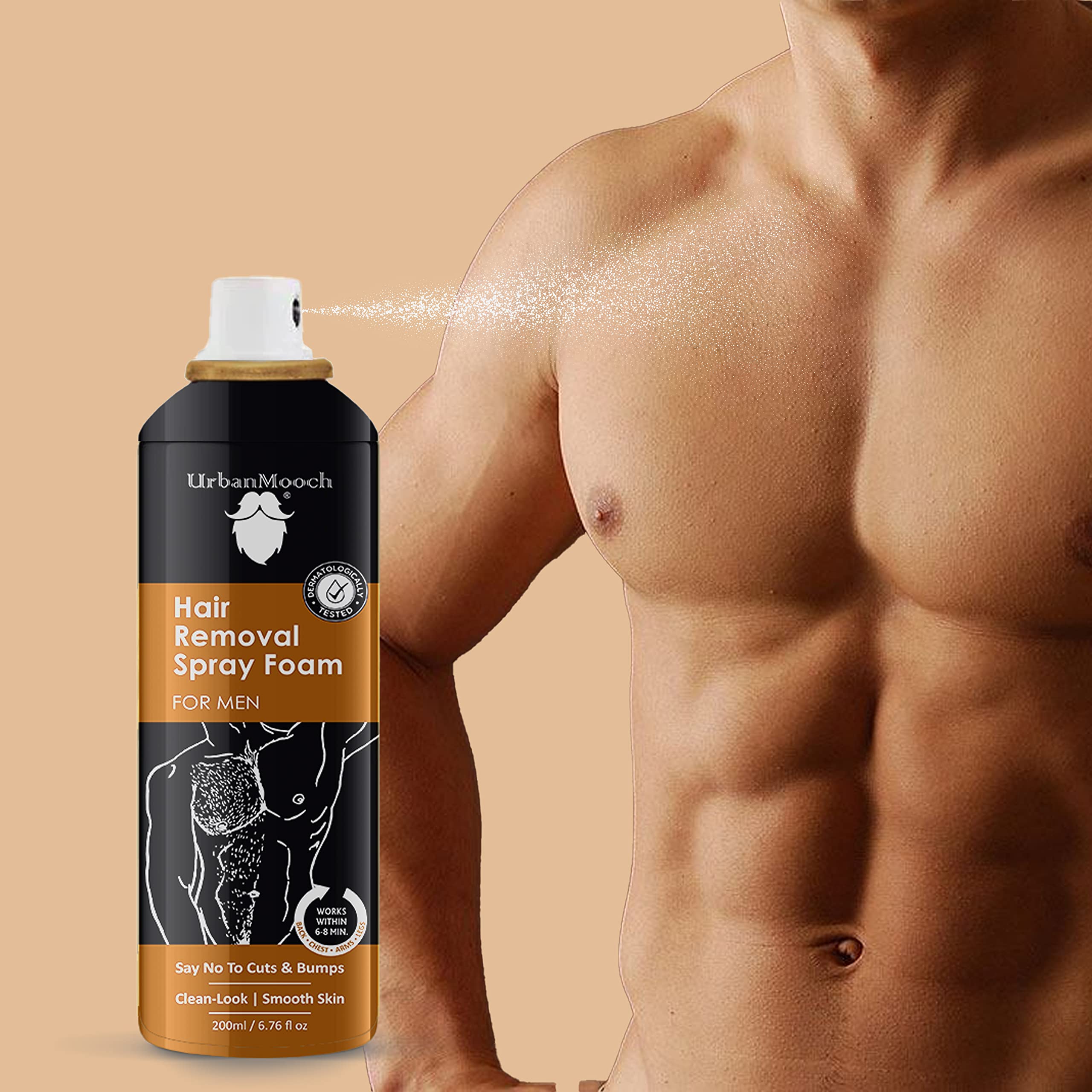 UrbanMooch Painless Hair Removal Cream Spray for Men - 200ml | Fast & Effective Hair Remover for Chest, Arms, Legs & Underarms | Gentle Depilatory Spray for Smooth Skin | Perfect for Pre-Workout, Beach & Summer Prep