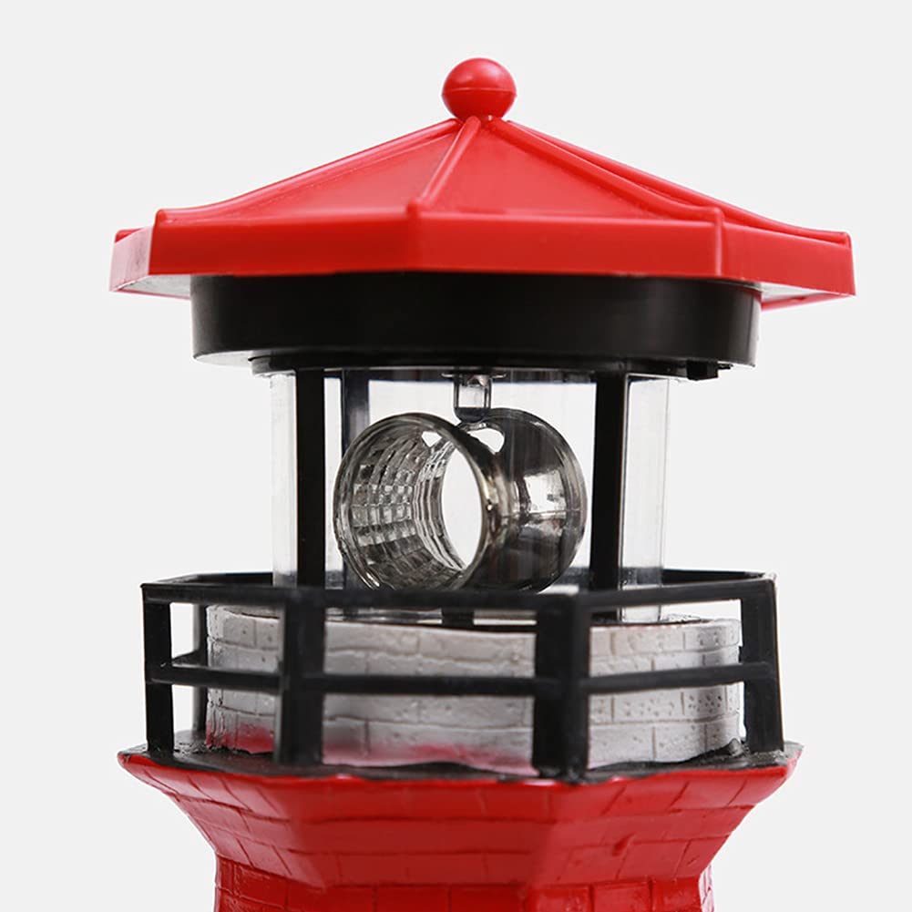 Solar Powered Rotating Lighthouse Garden Statue - 27cm Waterproof Resin Outdoor Decor with LED Light for Yard, Lawn, Patio | Perfect for Coastal Theme Gardens, Pathway Lighting & Nighttime Landscape Decoration (Red)