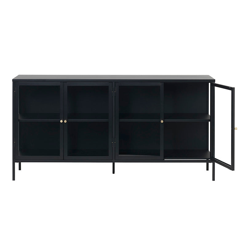 Modern CARMEL 4 Glass Door Sideboard Buffet Cabinet - 170cm Wide Black Wooden Storage Unit for Dining Room & Living Room - Perfect for Displaying China, Glassware & Home Decor