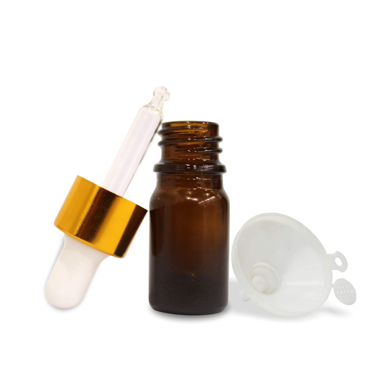 Premium Glass Amber Bottles with Golden Dropper & Funnel - 6 Pack (0.16 oz Each) - Essential Oil Storage, DIY Beauty, Travel-Sized Containers for Liquids & Serums