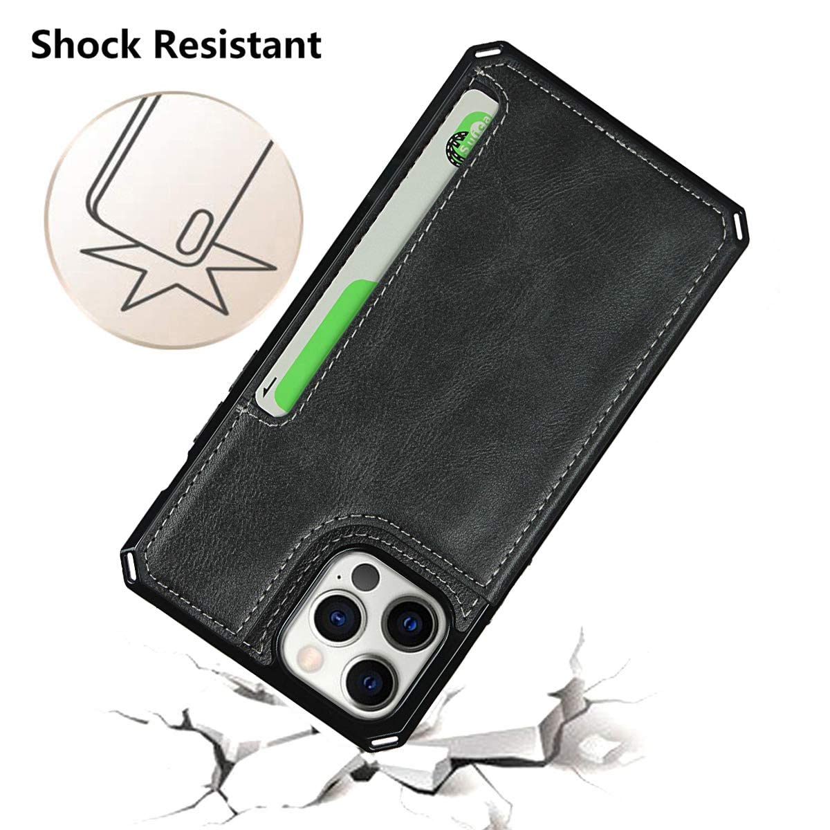 Premium Leather iPhone 12/12 Pro Wallet Case with Card Holder, Kickstand & Wrist Strap - Shockproof Protective Phone Cover for Men & Women - Perfect for Travel, Work & Daily Use (Black)