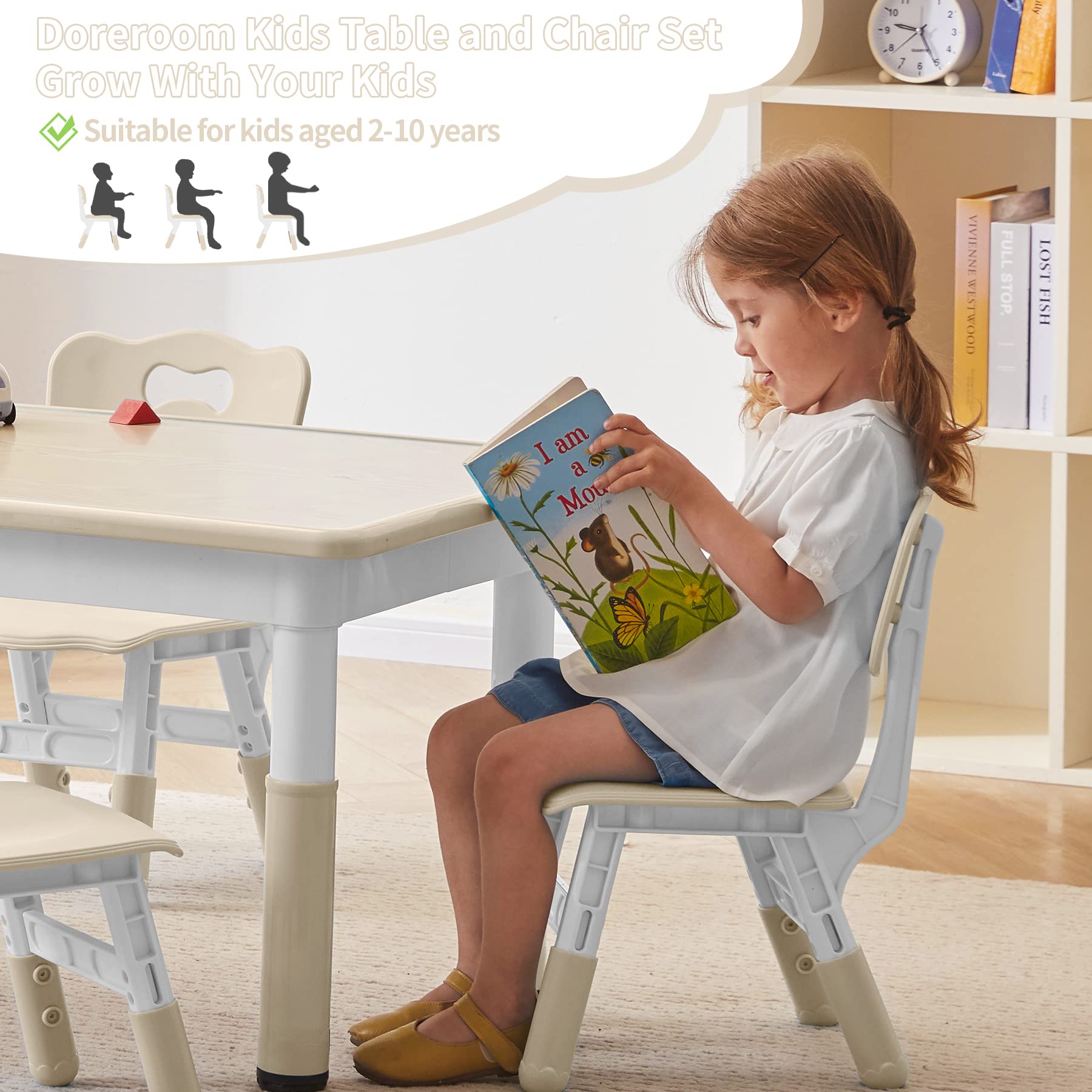 Adjustable Height Toddler Table and Chairs Set for 4 Kids - 47.2