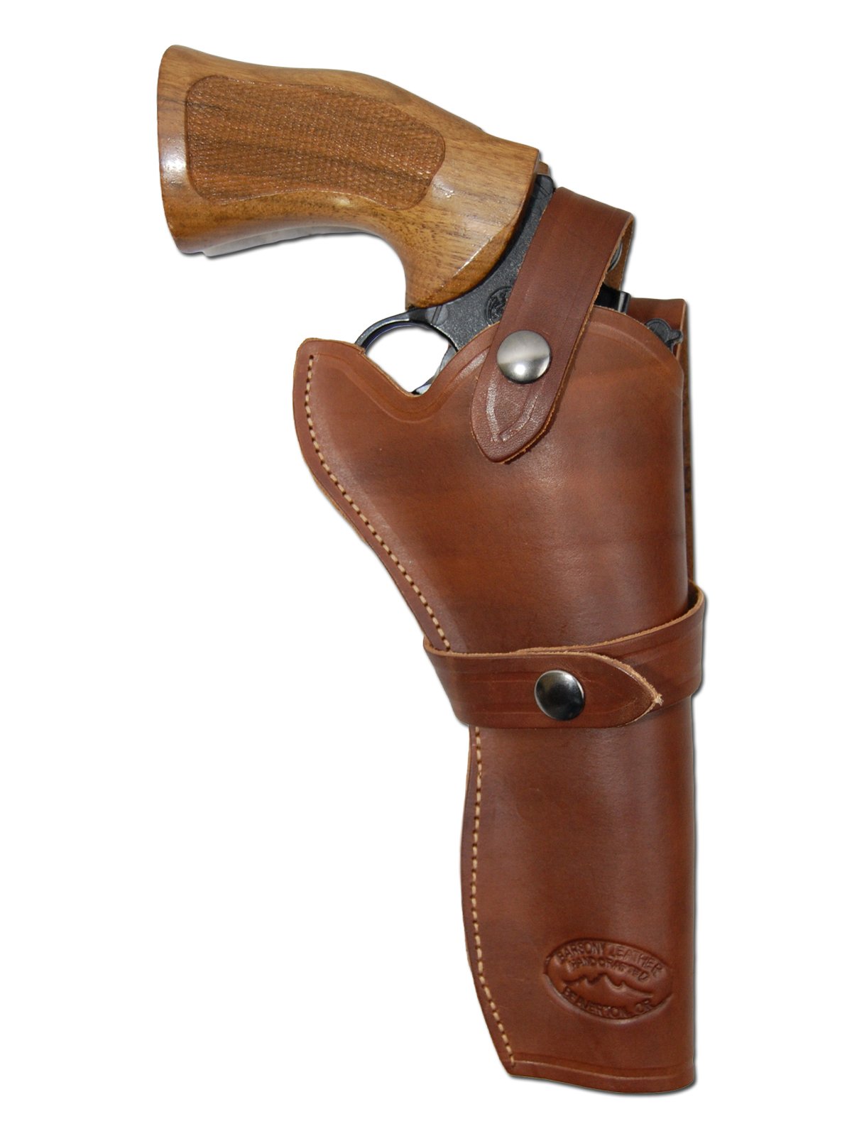 Barsony Genuine Brown Leather Western Gun Holster for 6 Inch Revolvers - Cowboy Style Belt Clip, Perfect for Concealed Carry & Range Shooting