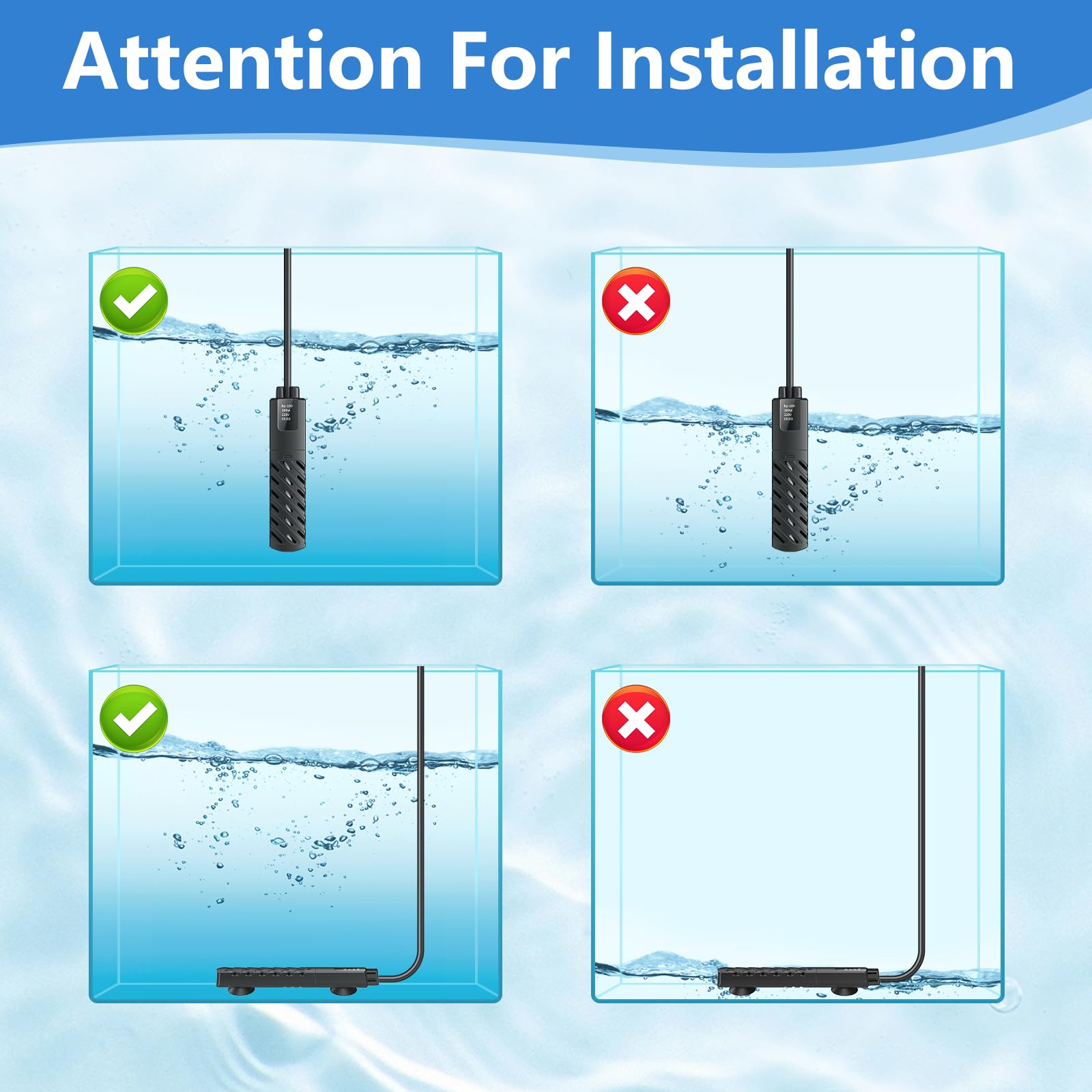 100W Mini Aquarium Heater with Digital LED Controller & Removable Cover - Small Fish Tank Heater for 10-20 Gallon Tanks | Perfect for Home/Office Aquariums, Betta Fish Tanks & Tropical Fish Habitats