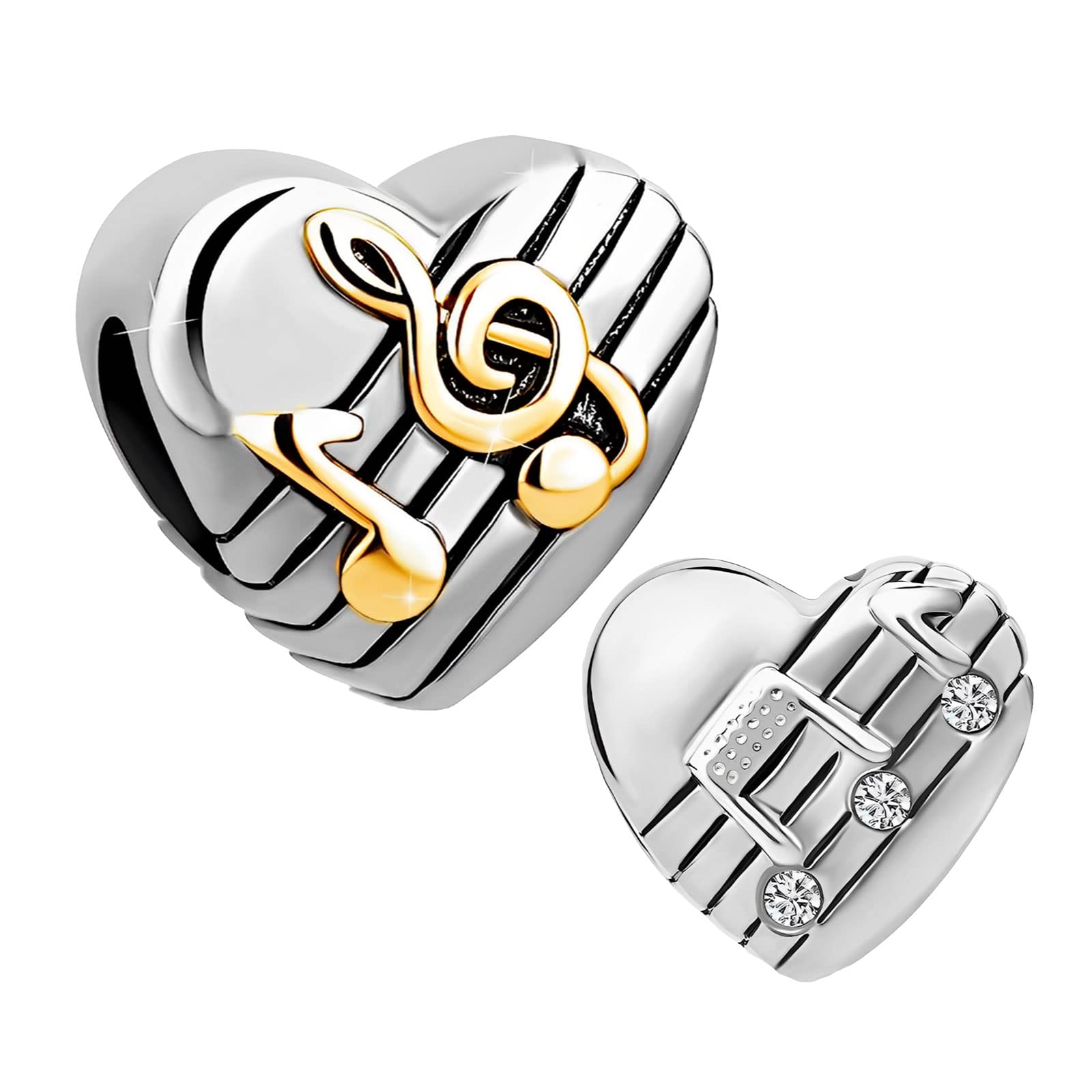 KunBead 14K Gold Plated Musical Note & Heart Bead Charms - Compatible with Pandora Bracelets, Perfect Birthday Gift for Women - Ideal for Music Lovers & Romantic Occasions