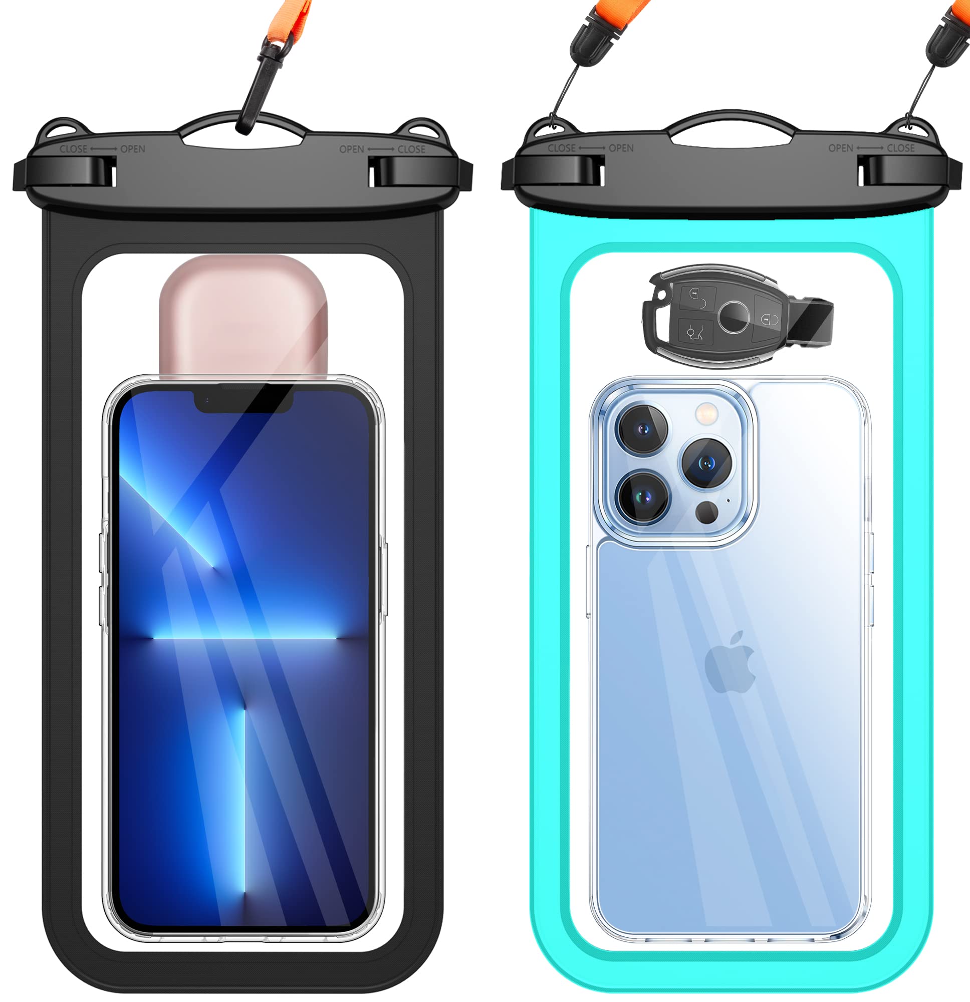 2 Pack Large Waterproof Phone Pouch IPX8 - Up to 8.5