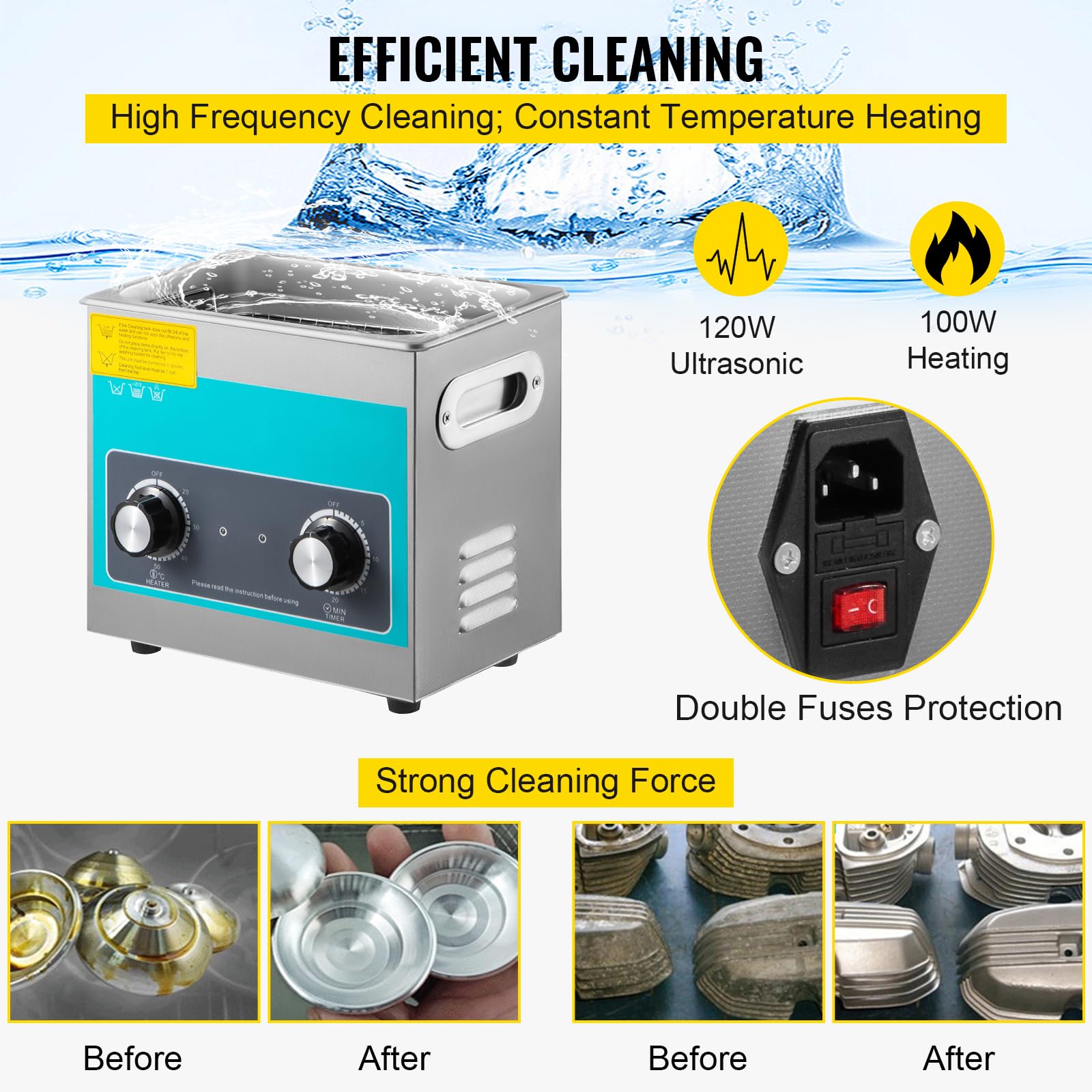 VEVOR 3L Ultrasonic Cleaner with Heater & Timer, 40kHz Stainless Steel Jewelry Cleaner for Eyeglasses, Watches, Rings - Perfect for Home, Jewelry Stores, and Dental Labs