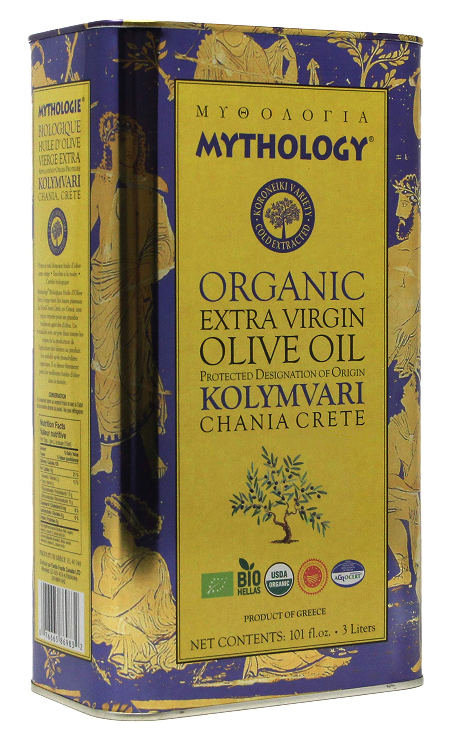 Organic Cold Pressed Extra Virgin Olive Oil from Greece - USDA & PDO Certified, 3L - Perfect for Salads, Cooking & Mediterranean Dishes