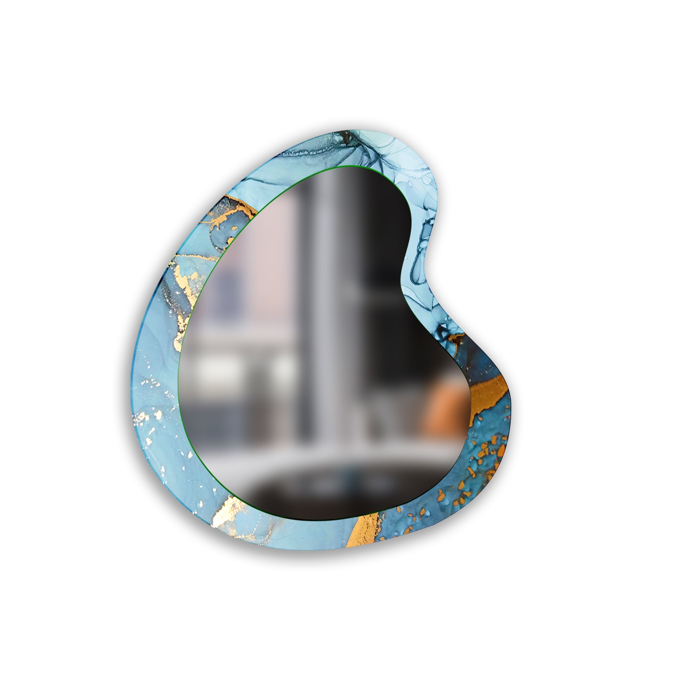 Blue & Gold Alcohol Ink Wall Mirror - Handmade Aesthetic Decorative Mirror for Home, Office & Gifts - Perfect for Living Room, Bedroom & Bathroom Decor
