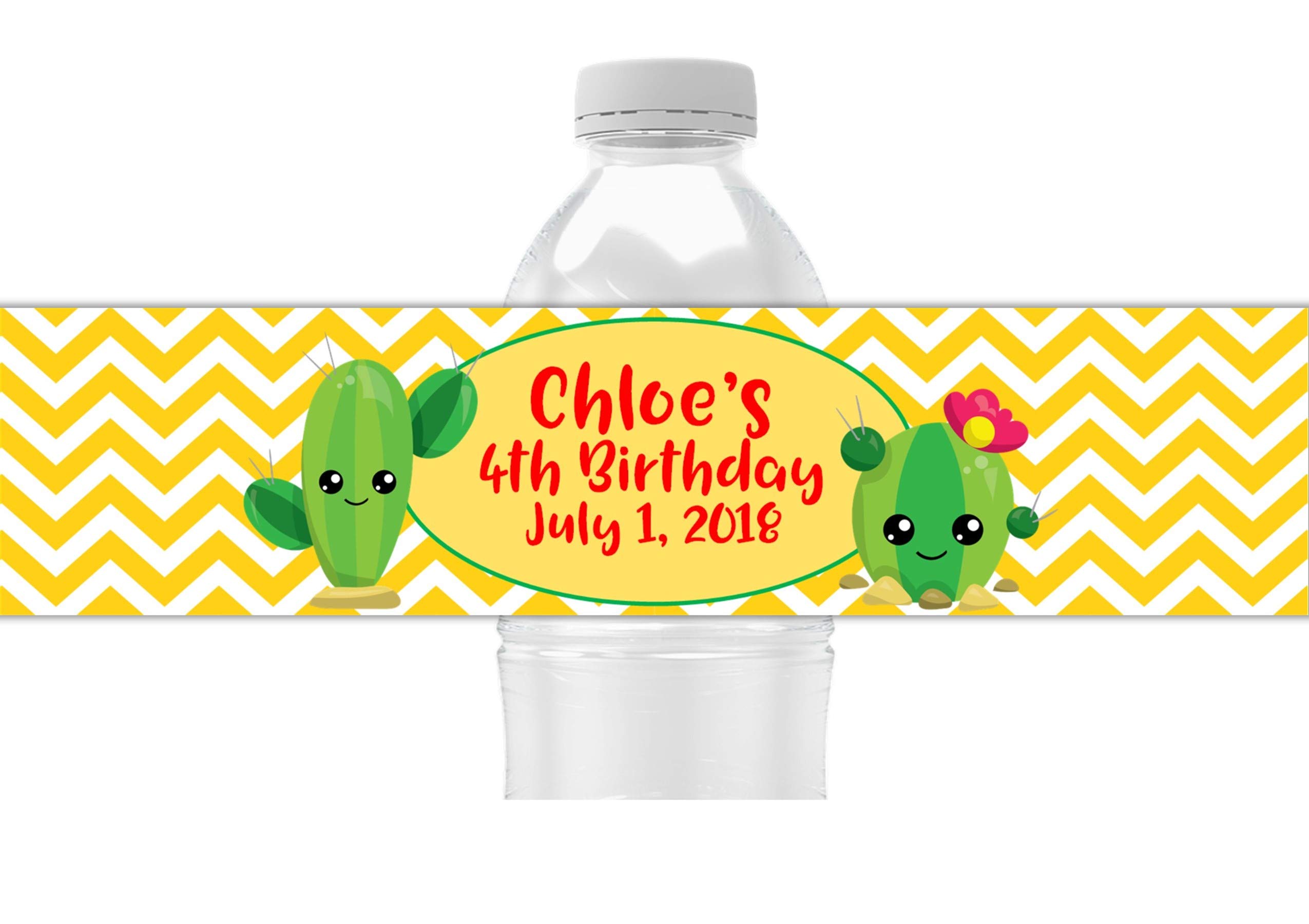 Personalized Cactus Water Bottle Labels - Pack of 25 Waterproof Peel & Stick Wrappers for Birthday Party Favors, Baby Showers & Outdoor Events