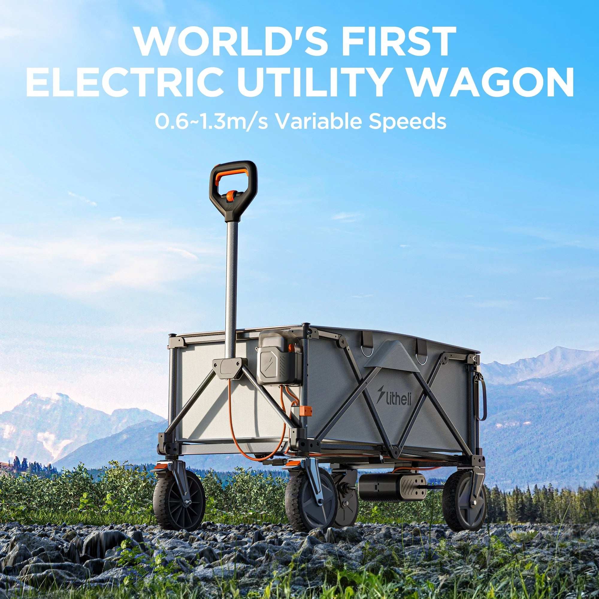 Litheli Electric Utility Wagon with 4.0Ah Battery - 200L Capacity, 8 Inch All-Terrain Wheels, Foldable Design - Perfect for Camping, Gardening, Shopping & Outdoor Activities
