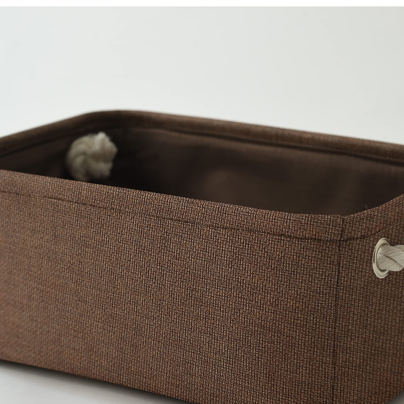 Small Foldable Fabric Storage Basket with Cotton Rope Handles - Dog Toy Organizer, Home Decor Gift Basket (11.8×7.9×5.2 inches, Brown) - Perfect for Nursery, Bathroom & Closet Organization