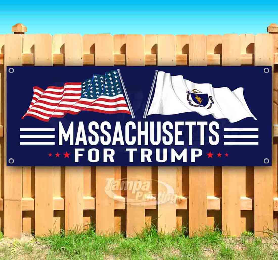 Trump 2024 Massachusetts Banner - 13 oz Heavy-Duty Vinyl with Metal Grommets | Single-Sided Political Sign for Yard, Window & Outdoor Display | Campaign Rally & Election Decor