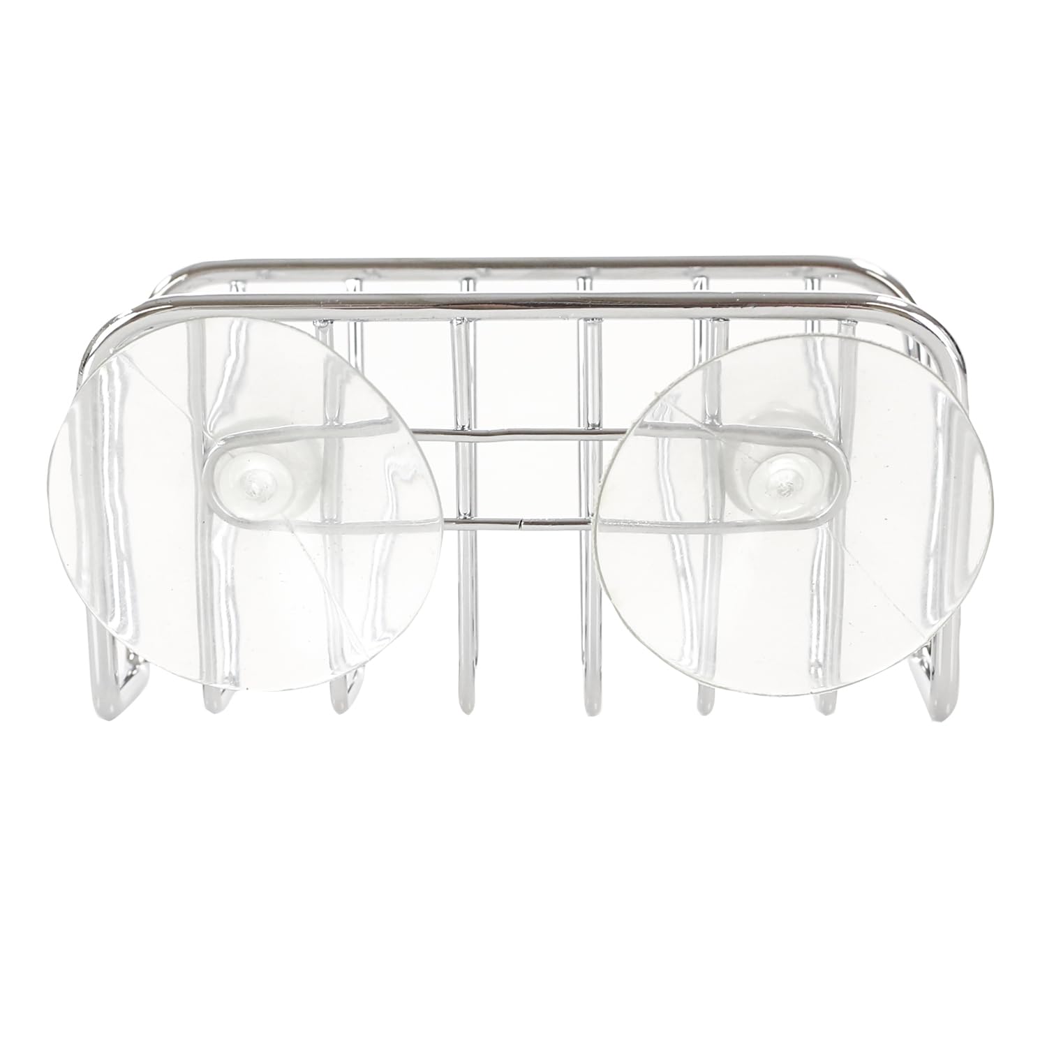 Home Basics Chrome Plated Steel Suction Cup Sponge Holder - Rustproof Kitchen Organizer for Dishes, Utensils & Cleaning Tools - Perfect for Sink, Shower & Bathroom Storage