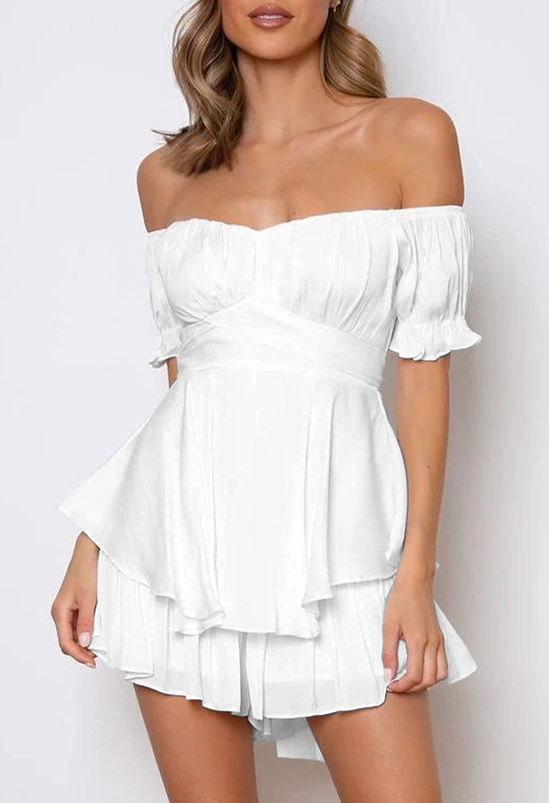 Fixmatti Women's Summer Chiffon Romper Playsuit with Shorts - Casual Jumpsuit for Beach, Vacation & Outdoor Activities