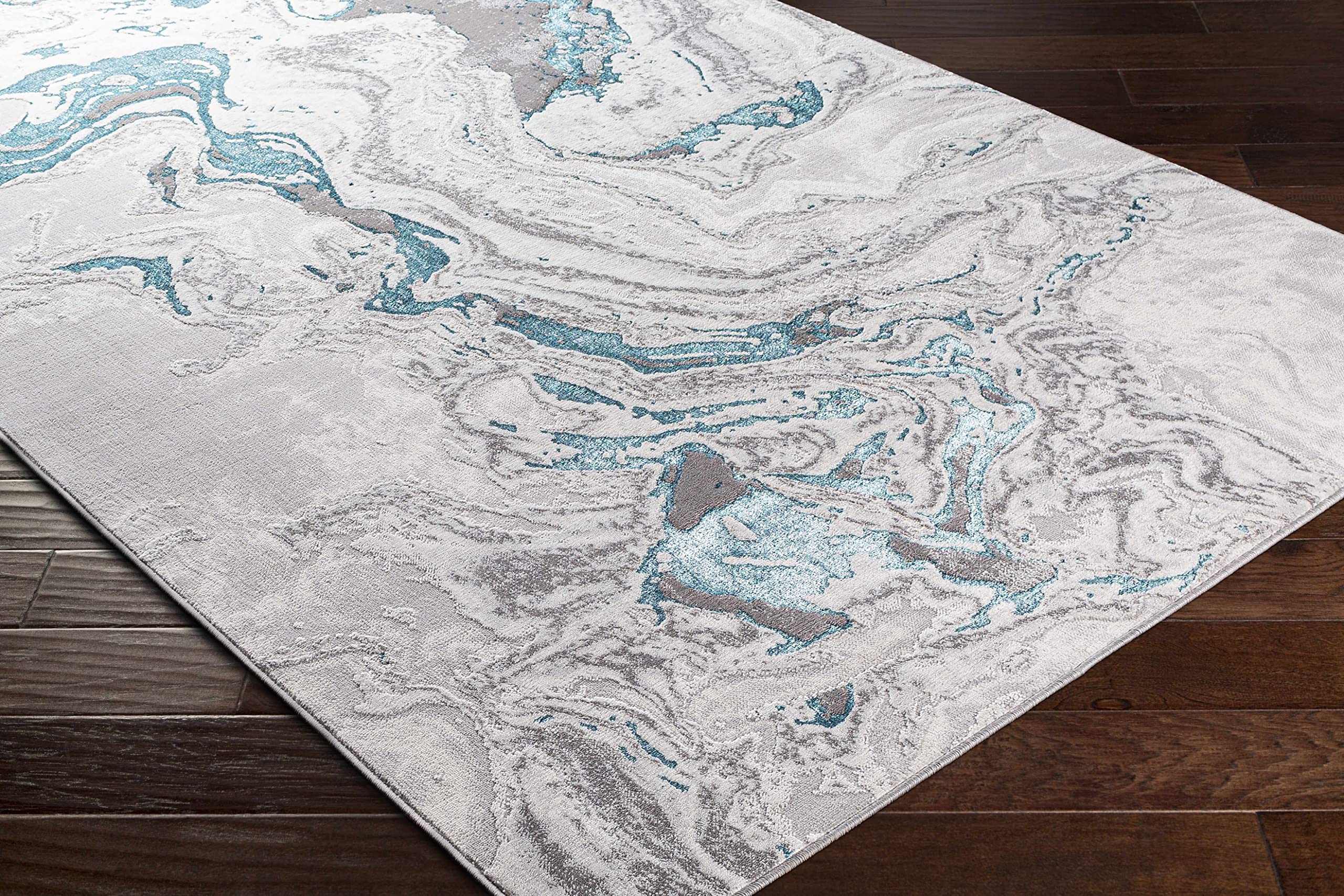 Modern Hauteloom Bonville Area Rug for Living Room & Bedroom - Soft Beige & Blue Design - 5'2