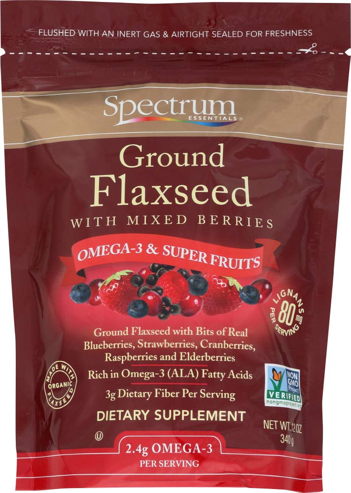 Organic Ground Flaxseed with Berries - 12 Oz | Spectrum Essentials | High in Omega-3 & Fiber | Perfect for Smoothies, Yogurt & Baking | Gluten-Free Superfood