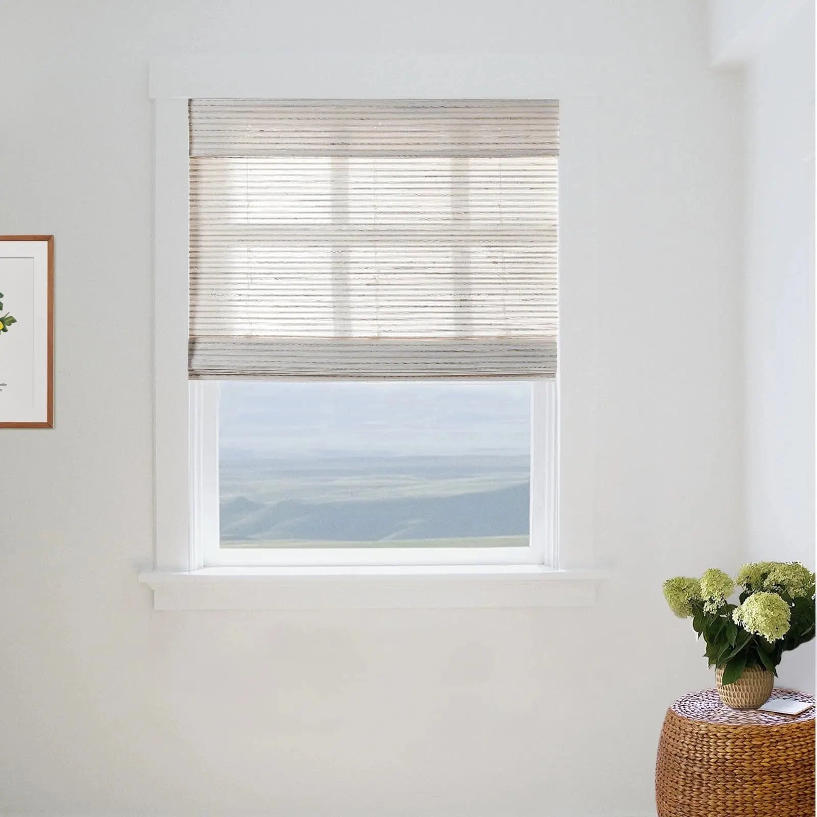 Natural Bamboo Woven Window Shade - Cream Color Eco-Friendly Roller Blind for Living Room & Bedroom Privacy & Sun Protection