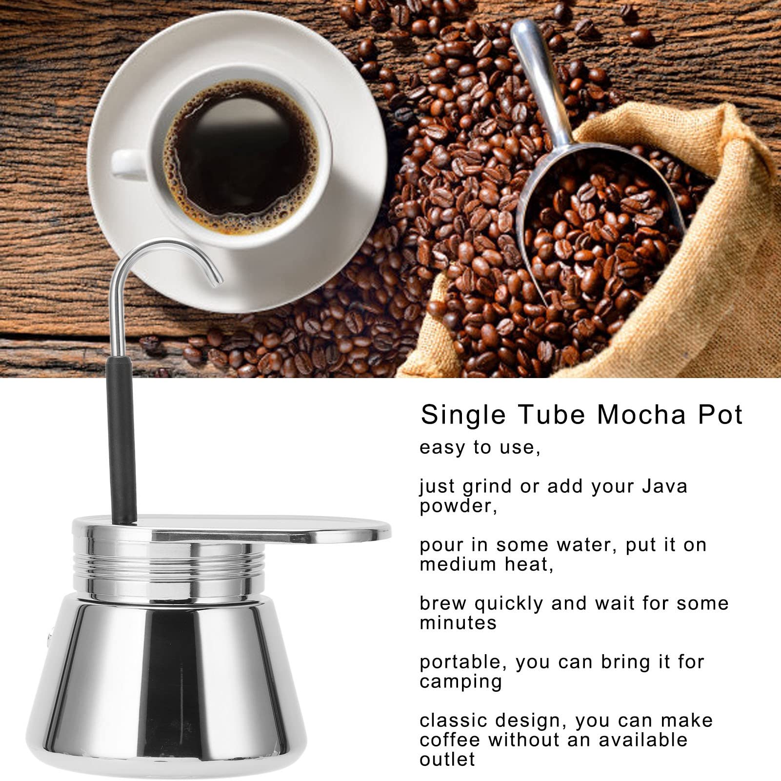 Single Spout Stovetop Coffee Pot - Portable Stainless Steel Espresso Maker for Induction & Gas Stoves | Perfect for Home, Camping & Outdoor Adventures | Enjoy Rich, Delicious Coffee Anywhere
