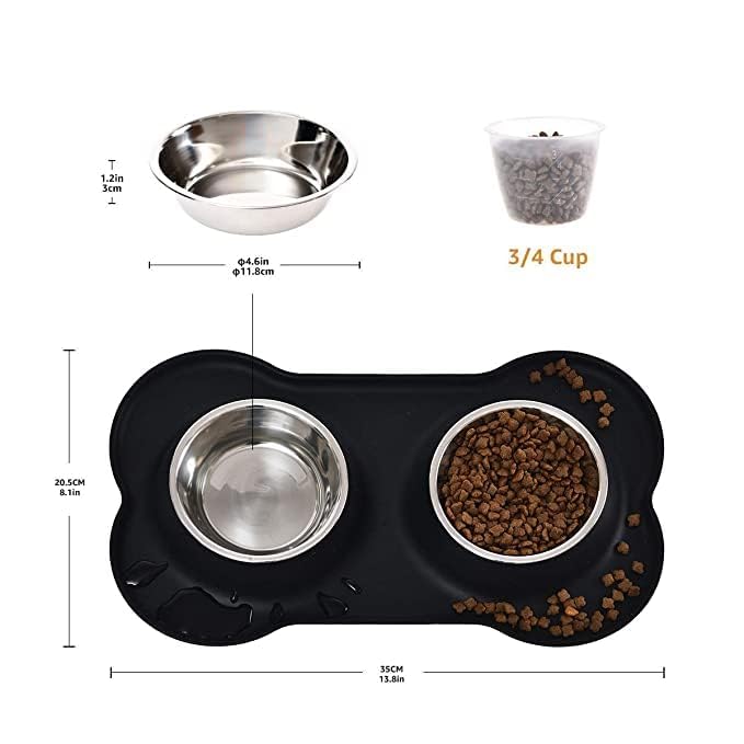 Zyomatiq Stainless Steel Dog Bowl Set with Non-Slip Silicone Mat - 2 x 400ml Pet Food & Water Bowls for Dogs & Cats - Durable Raised Feeder for Indoor & Outdoor Use - Perfect for Home, Travel & Camping