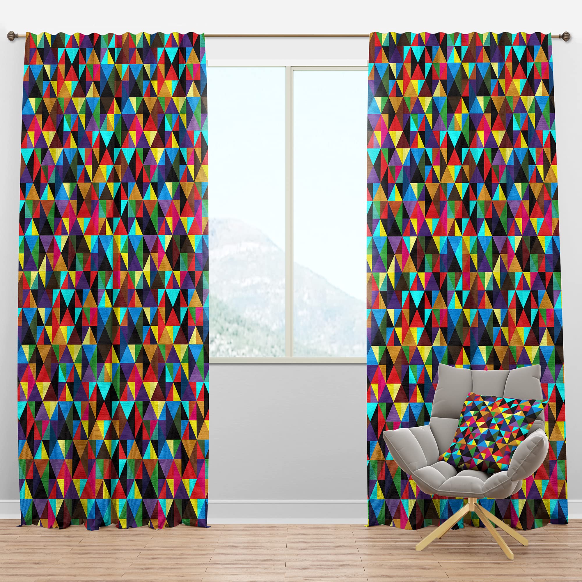 DesignQ Blackout Curtains - Geometric Pattern with Triangles & Squares - Thermal Insulated Single Panel (52x120 Inches) for Bedroom & Living Room - Perfect for Light Blocking, Privacy & Energy Efficiency